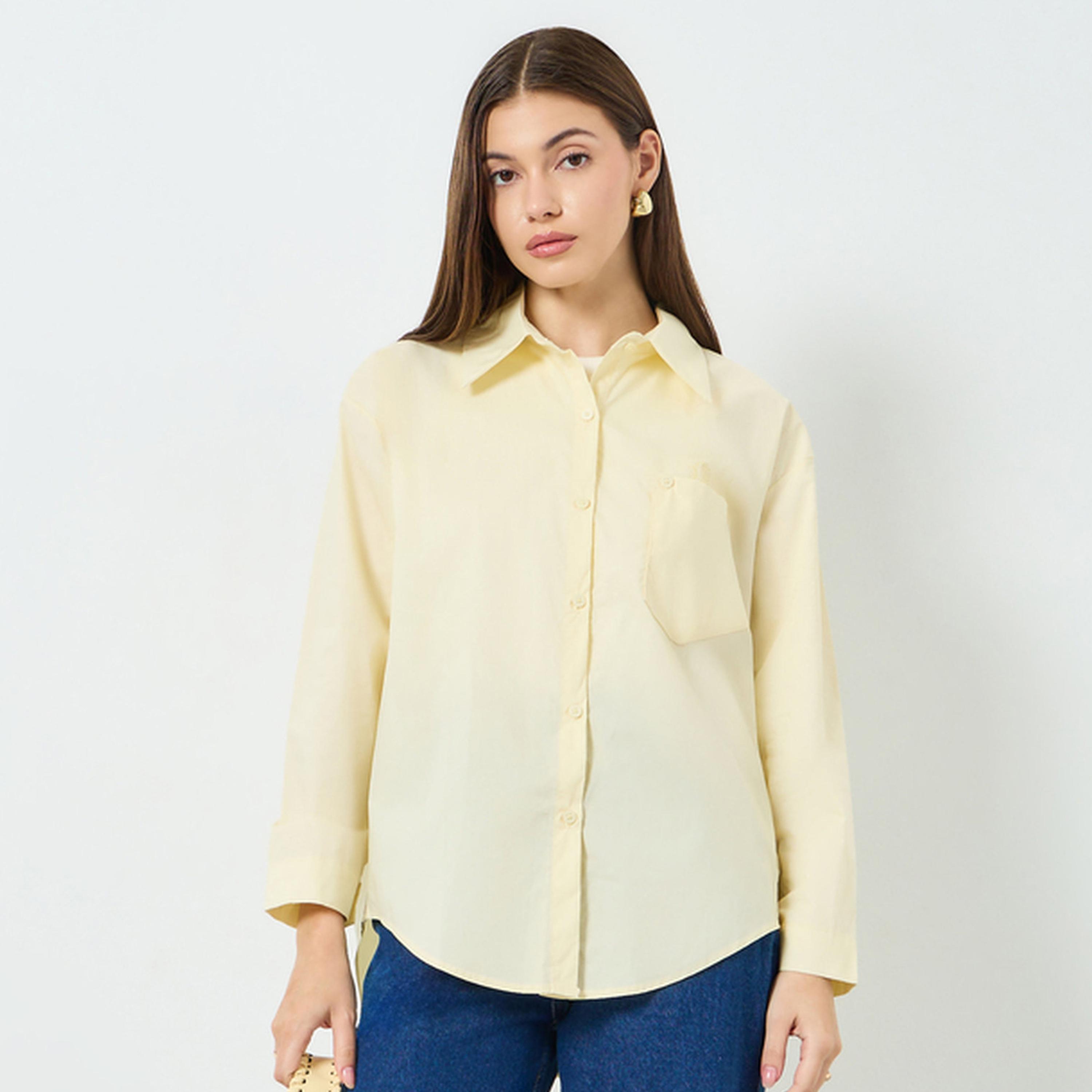 Styli Women Yellow Long Sleeve Oversized Shirt-women-clothing-shirtsandblouses-shirts-image-1