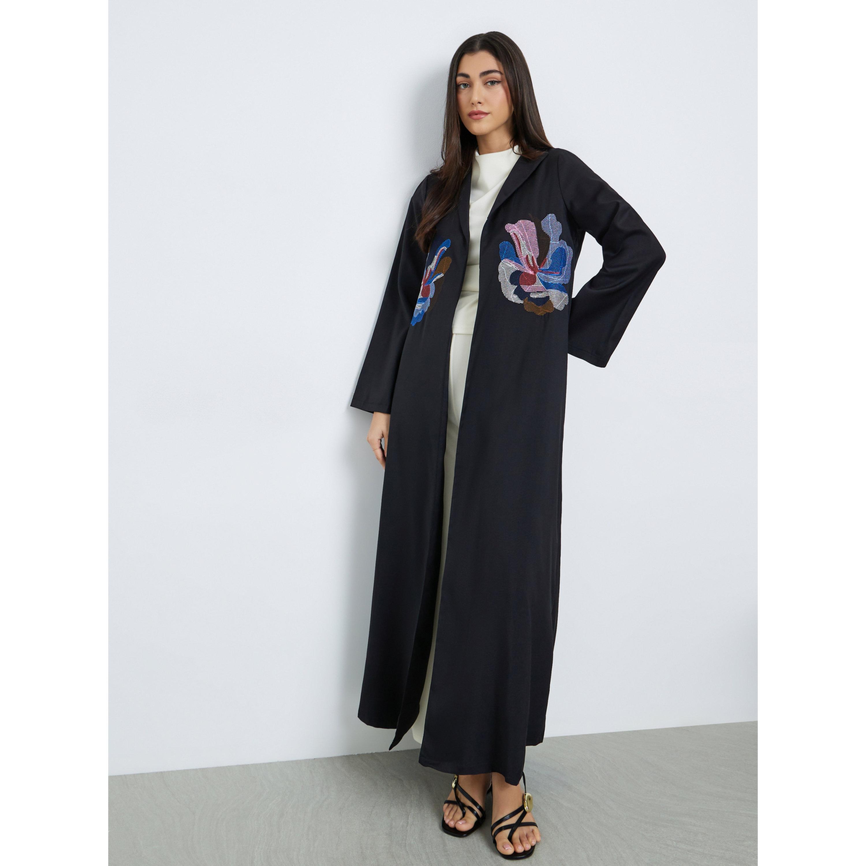 عباية سوداء مطرزة بالزهور-women-arabicclothing-abayas-image-1