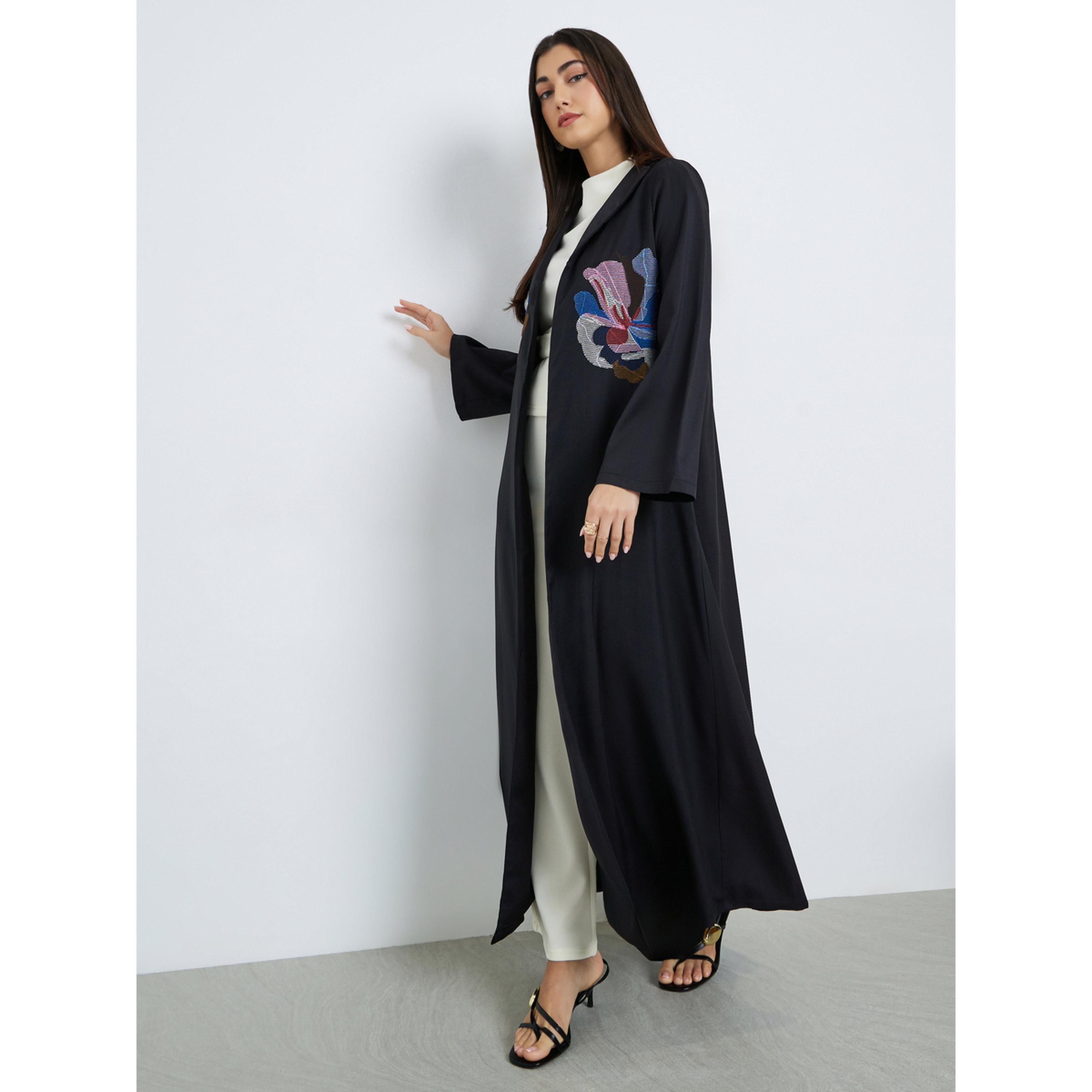 عباية سوداء مطرزة بالزهور-women-arabicclothing-abayas-image-2