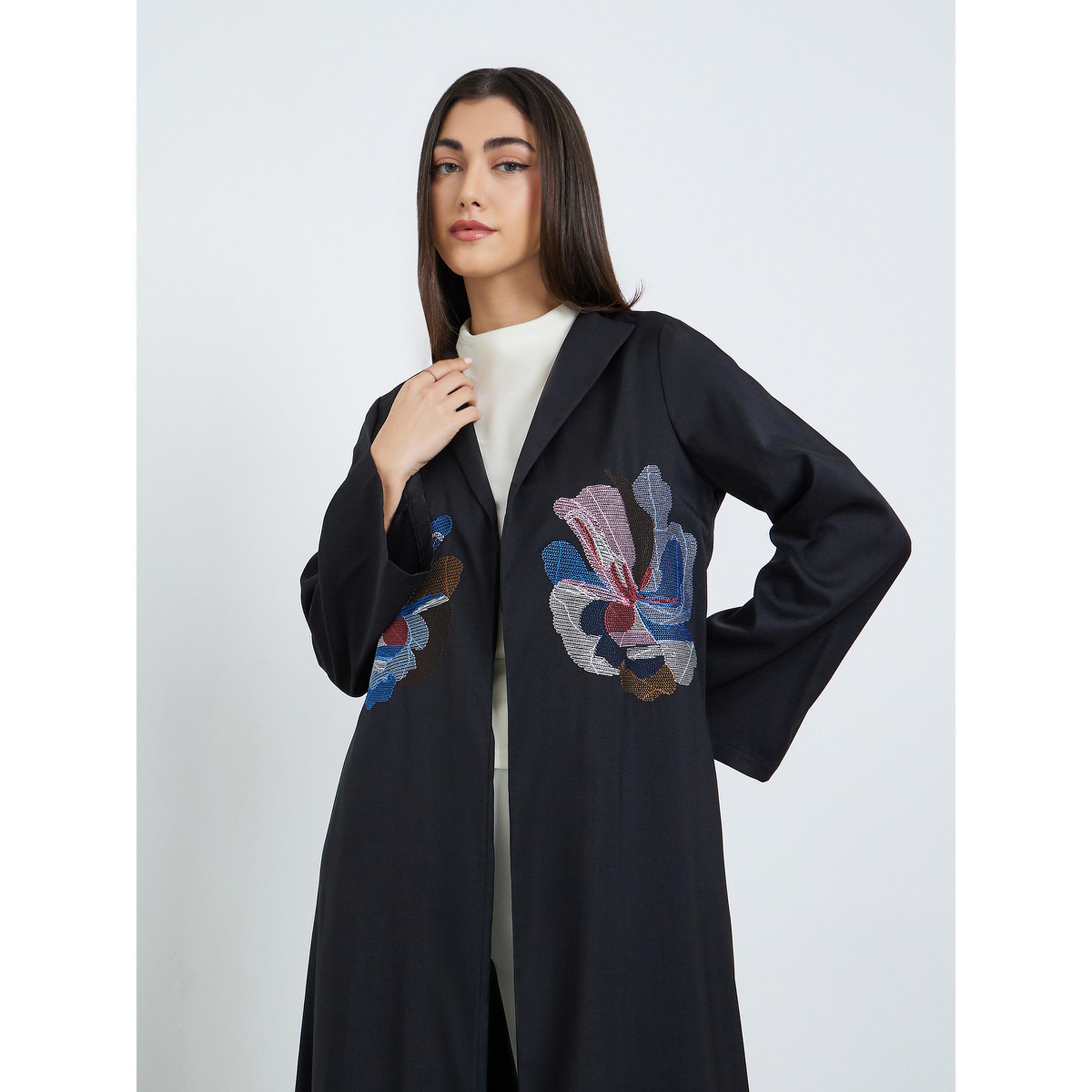 Styli Women Black Floral Embroidered Abaya-women-arabicclothing-abayas-image-3