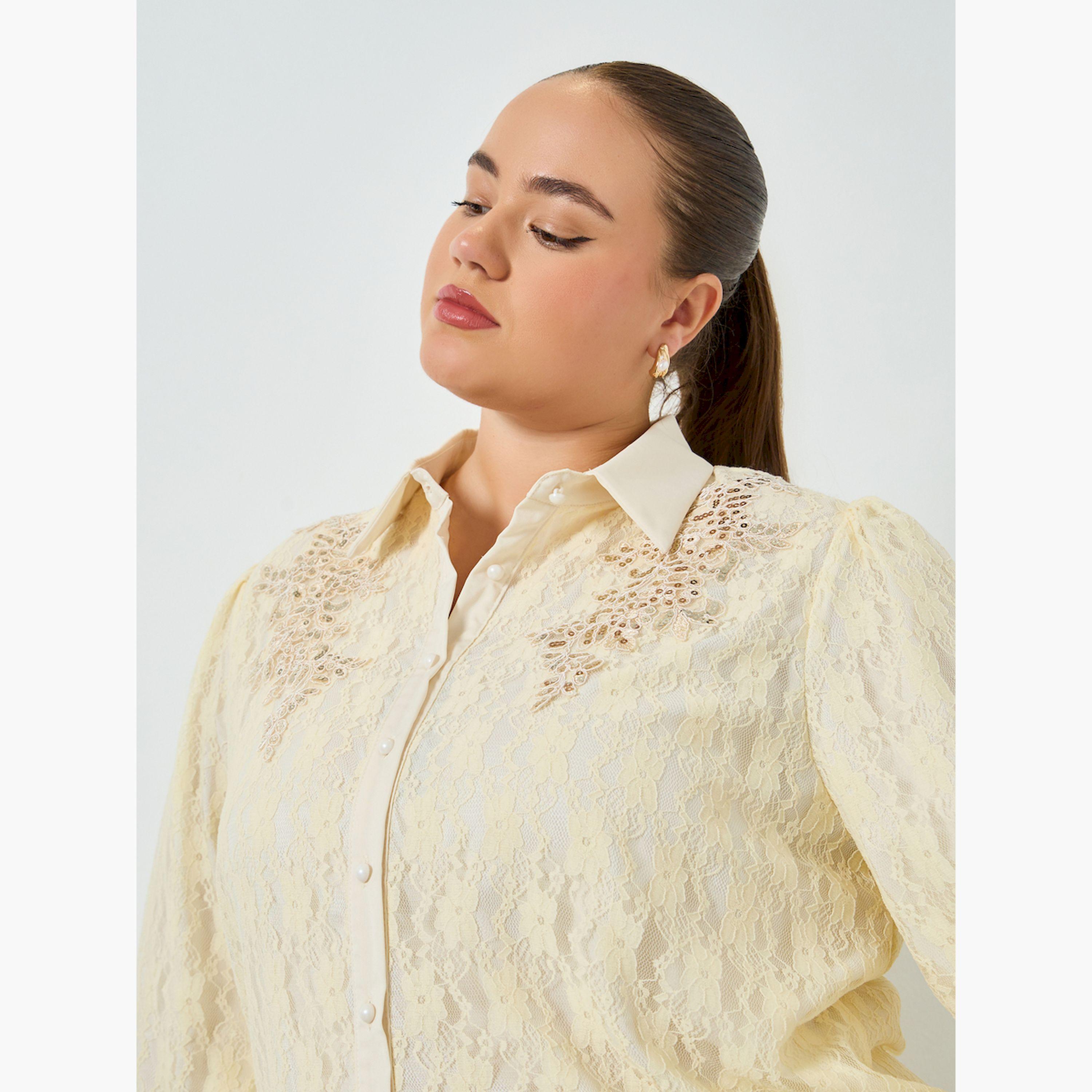 Styli Plus Size Lace Shirt with Buttons-women-clothing-shirtsandblouses-shirts-image-3