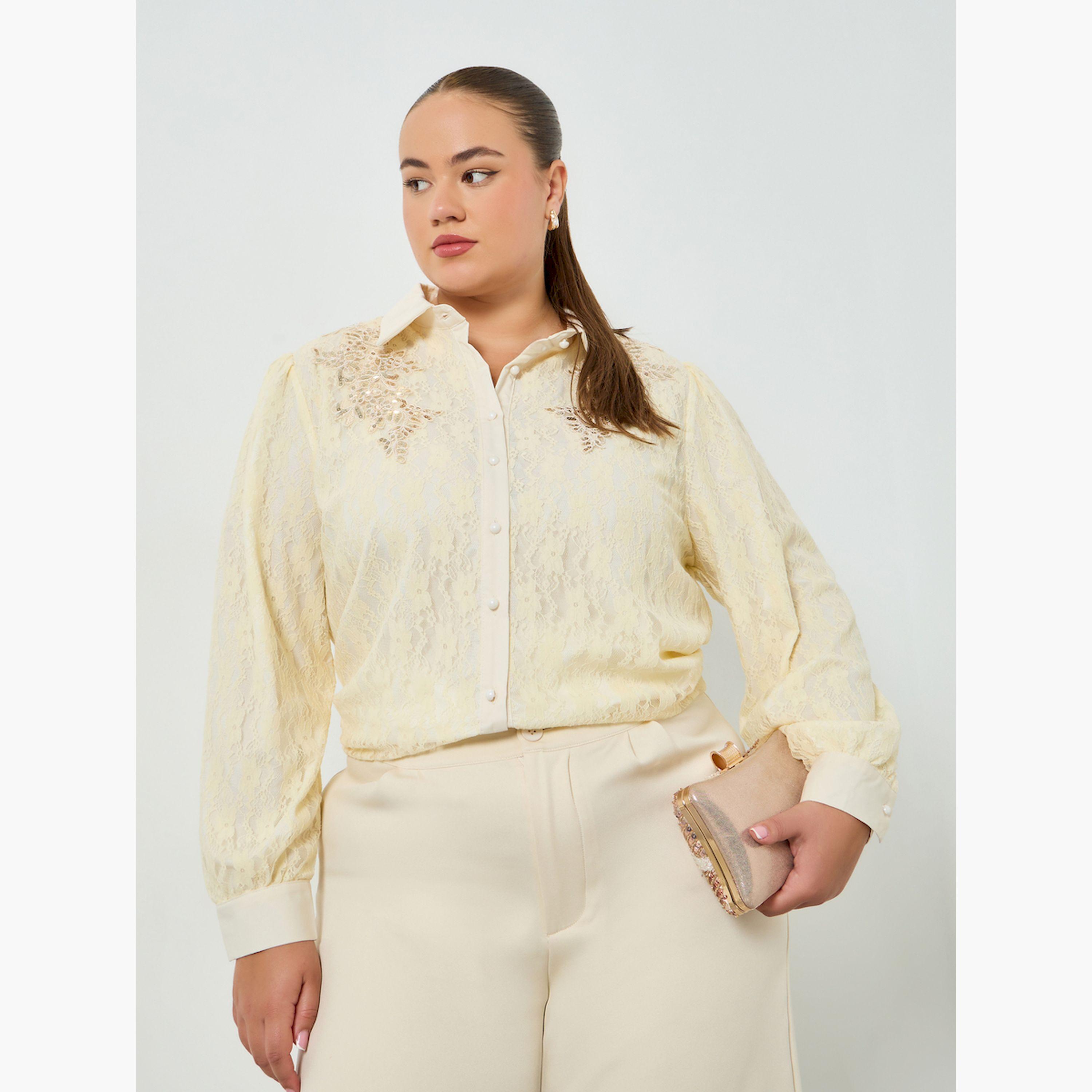 Styli Plus Size Lace Shirt with Buttons-women-clothing-shirtsandblouses-shirts-image-4