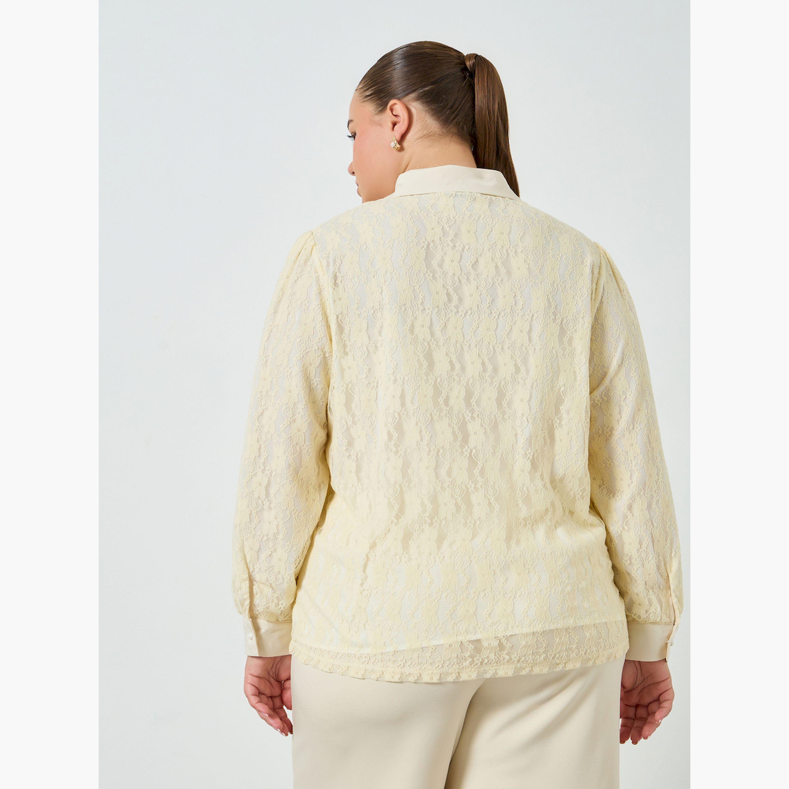 Styli Plus Size Lace Shirt with Buttons-women-clothing-shirtsandblouses-shirts-image-5
