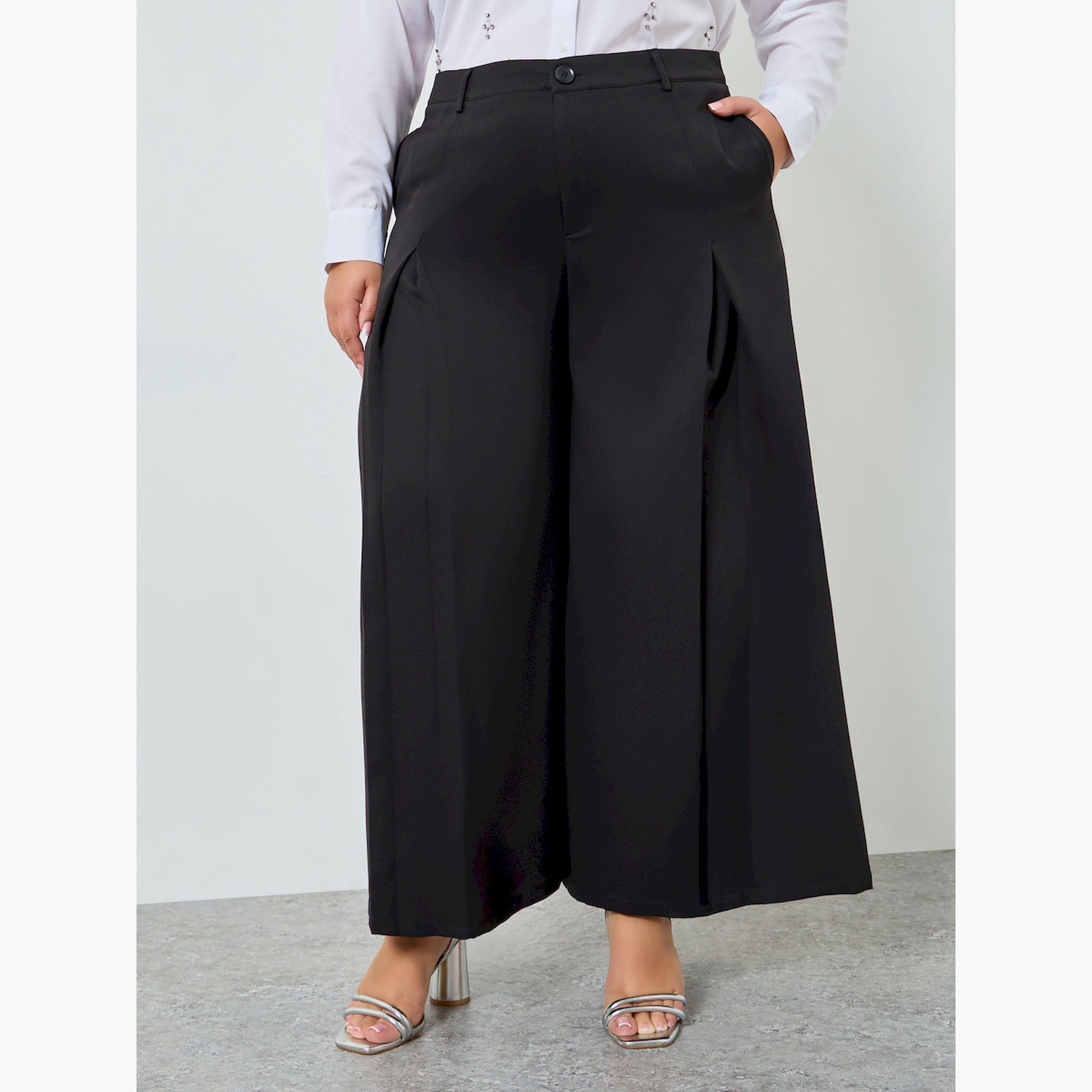 Styli Plus Size Wide Leg Pants with Fold Pleat-women-clothing-bottoms-trousers-image-1