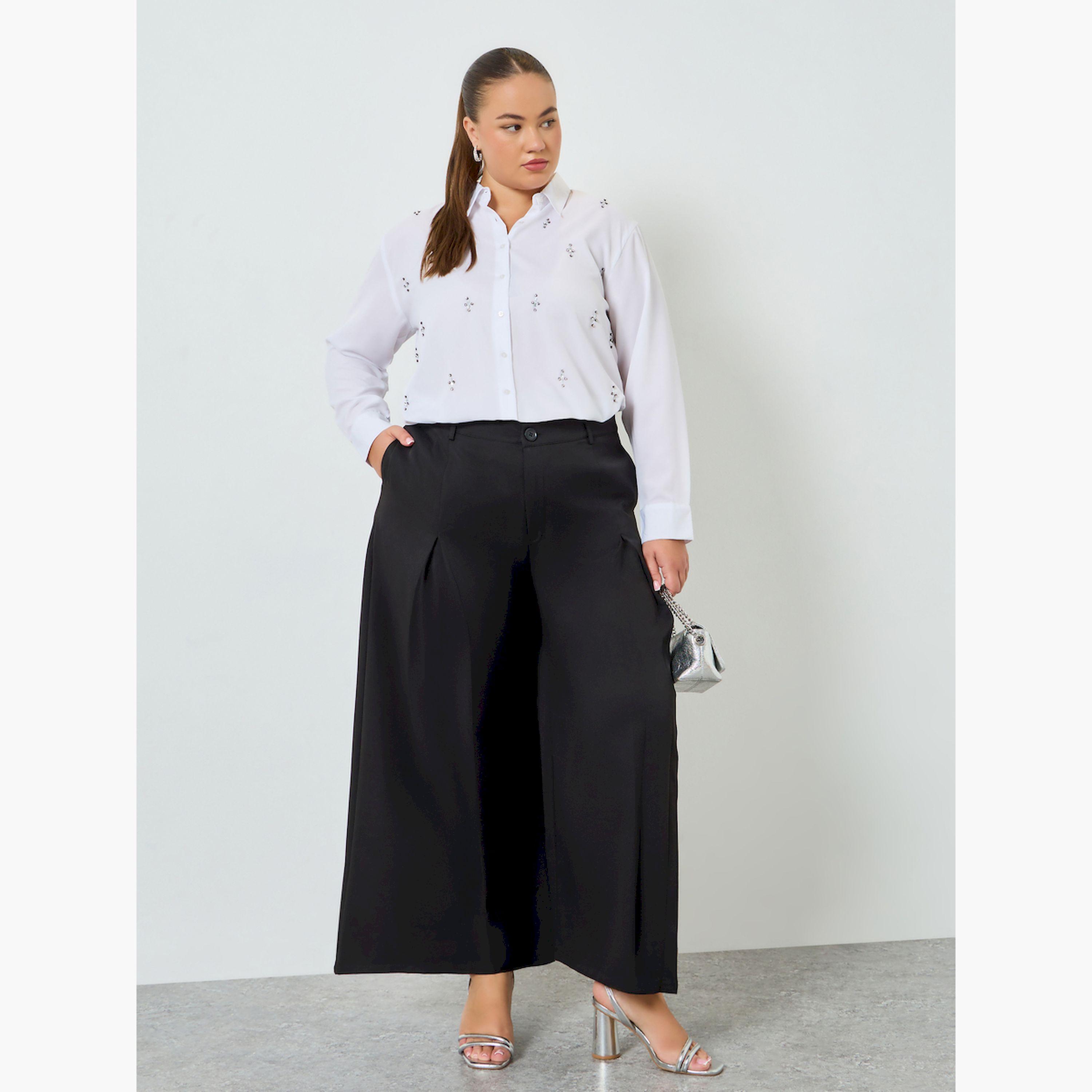 Styli Plus Size Wide Leg Pants with Fold Pleat-women-clothing-bottoms-trousers-image-2