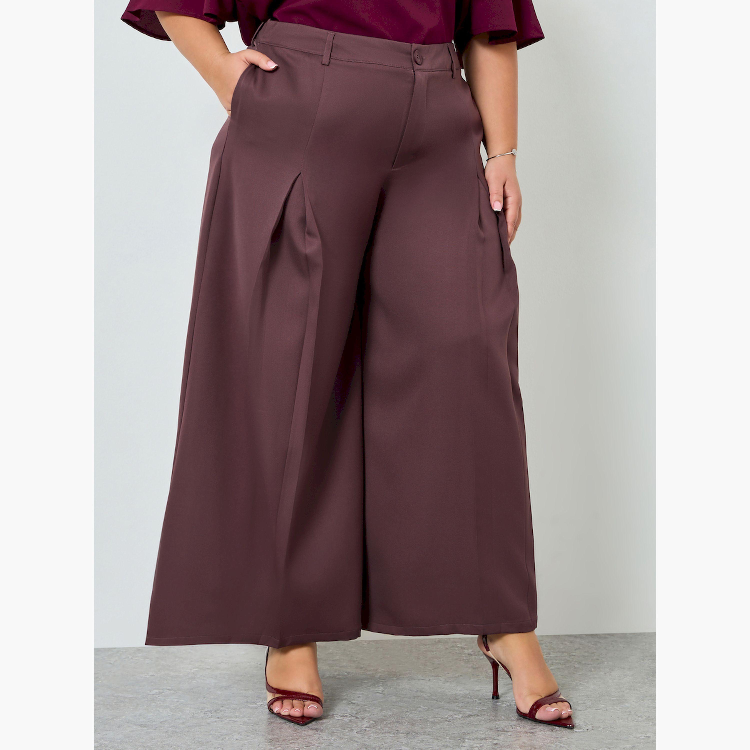 بنطال بأرجل واسعة وكسرات أمامية بمقاس كبير-women-clothing-bottoms-trousers-image-1