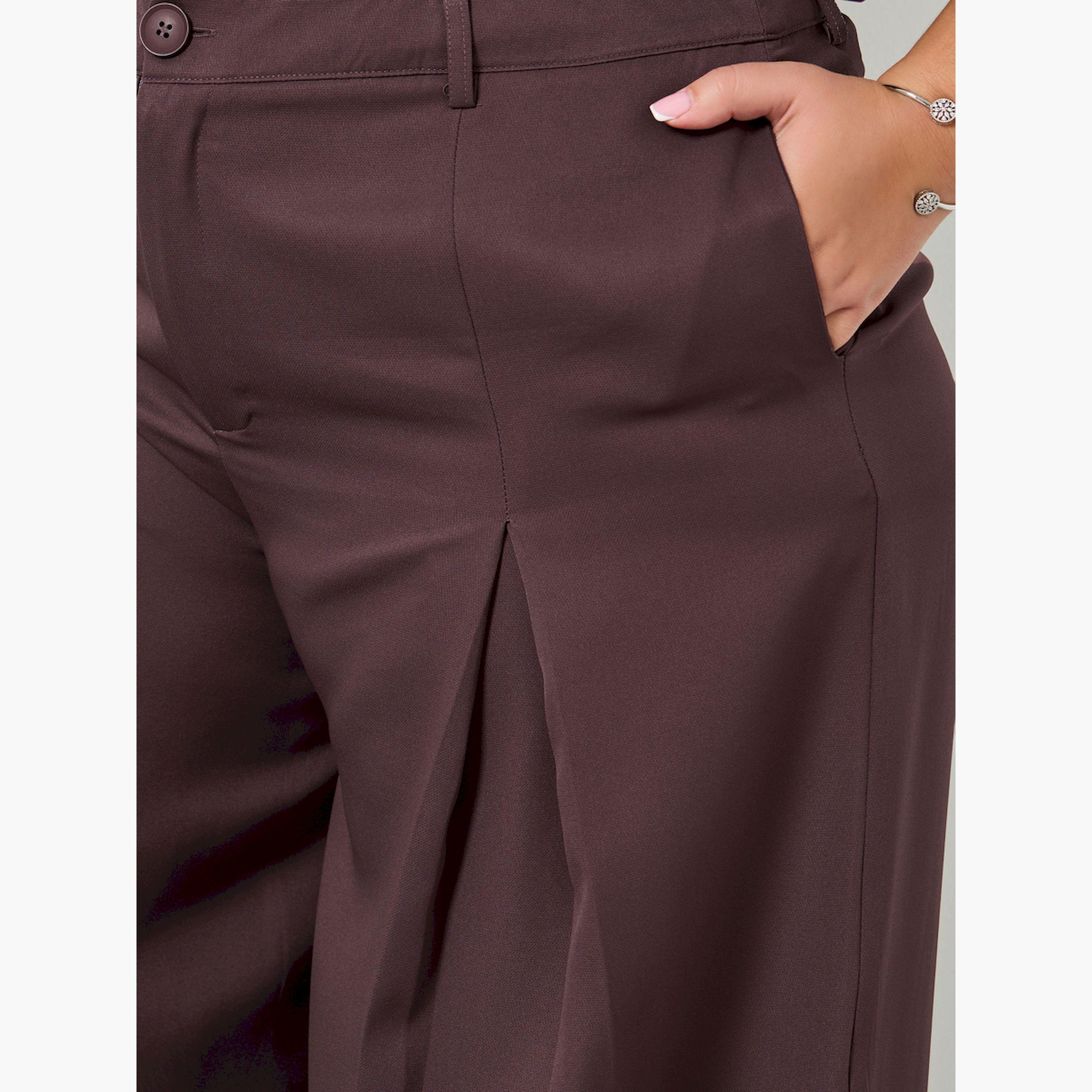 بنطال بأرجل واسعة وكسرات أمامية بمقاس كبير-women-clothing-bottoms-trousers-image-3