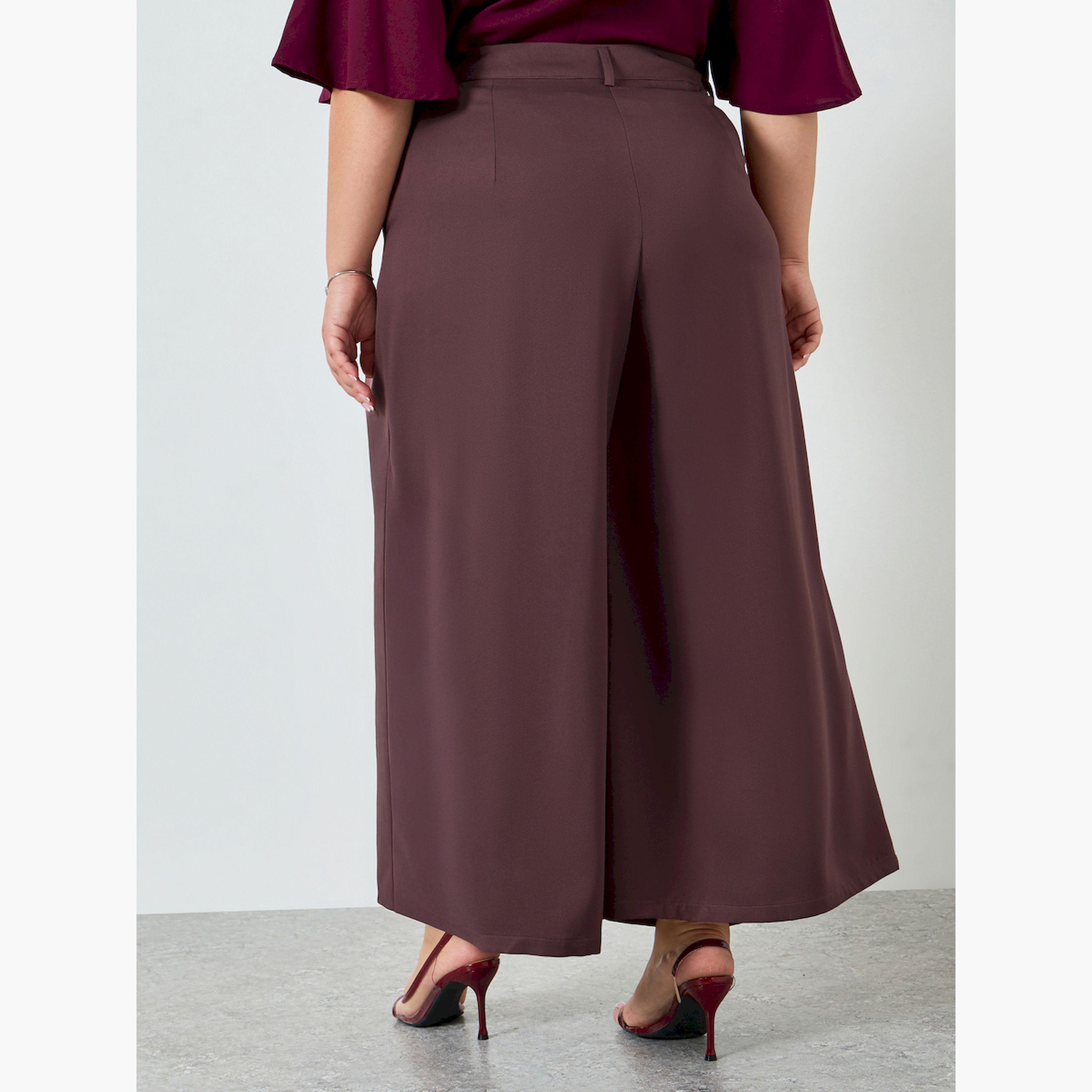 بنطال بأرجل واسعة وكسرات أمامية بمقاس كبير-women-clothing-bottoms-trousers-image-4