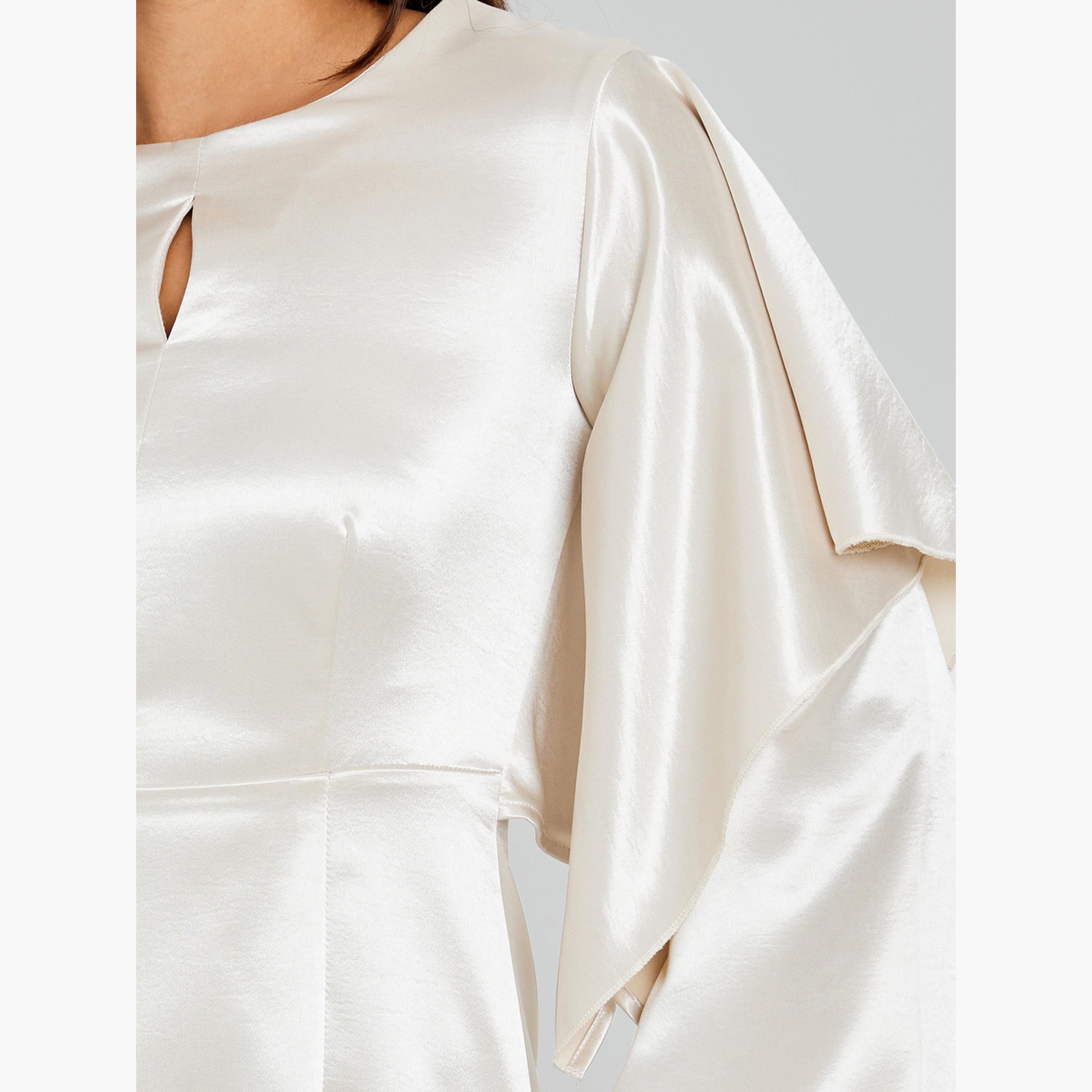 Styli Women Cream Satin Maxi Dress with Long Sleeves-women-clothing-dresses-image-5