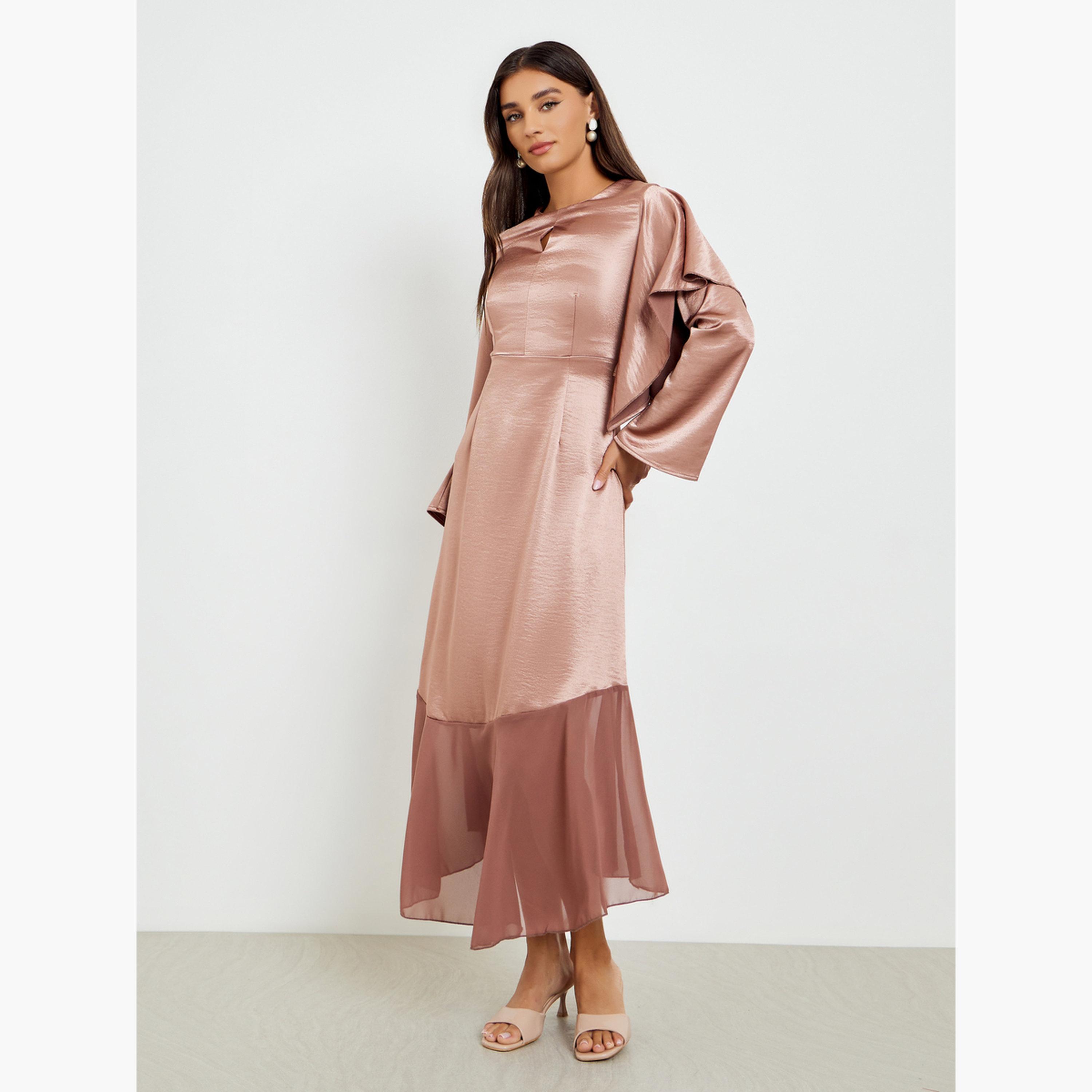 فستان طويل ساتان بأكمام طويلة-women-clothing-dresses-image-2