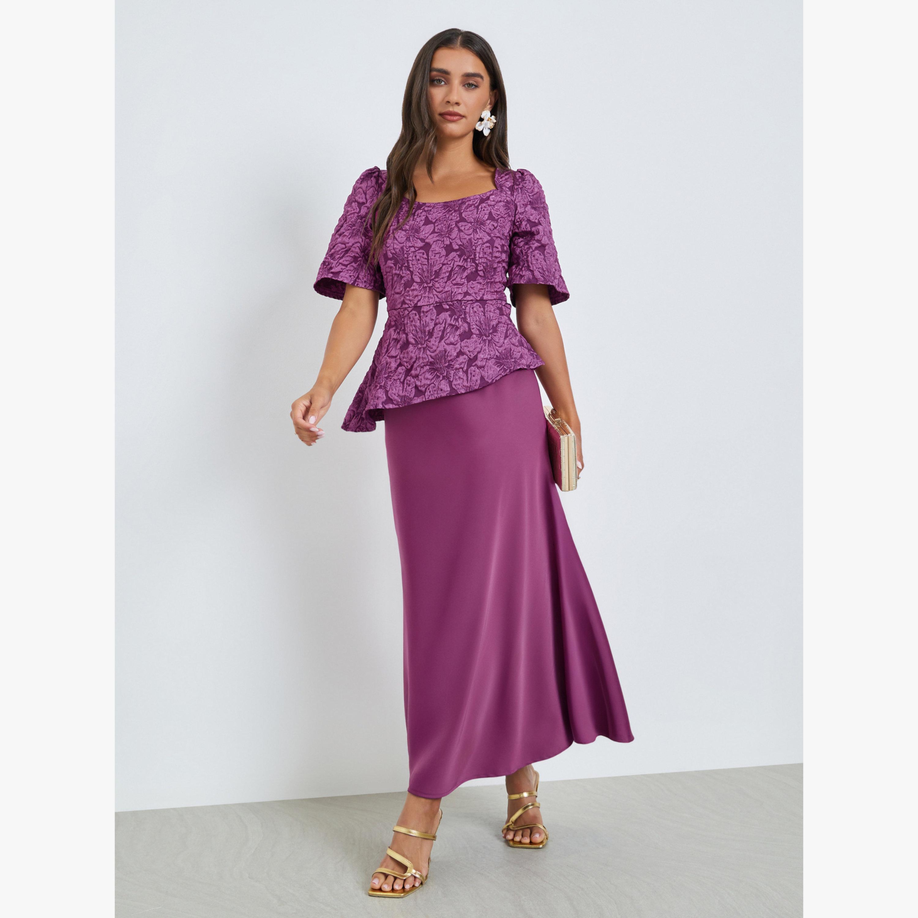 فستان طويل بأكمام منفوخة وجاكار-women-clothing-dresses-image-1