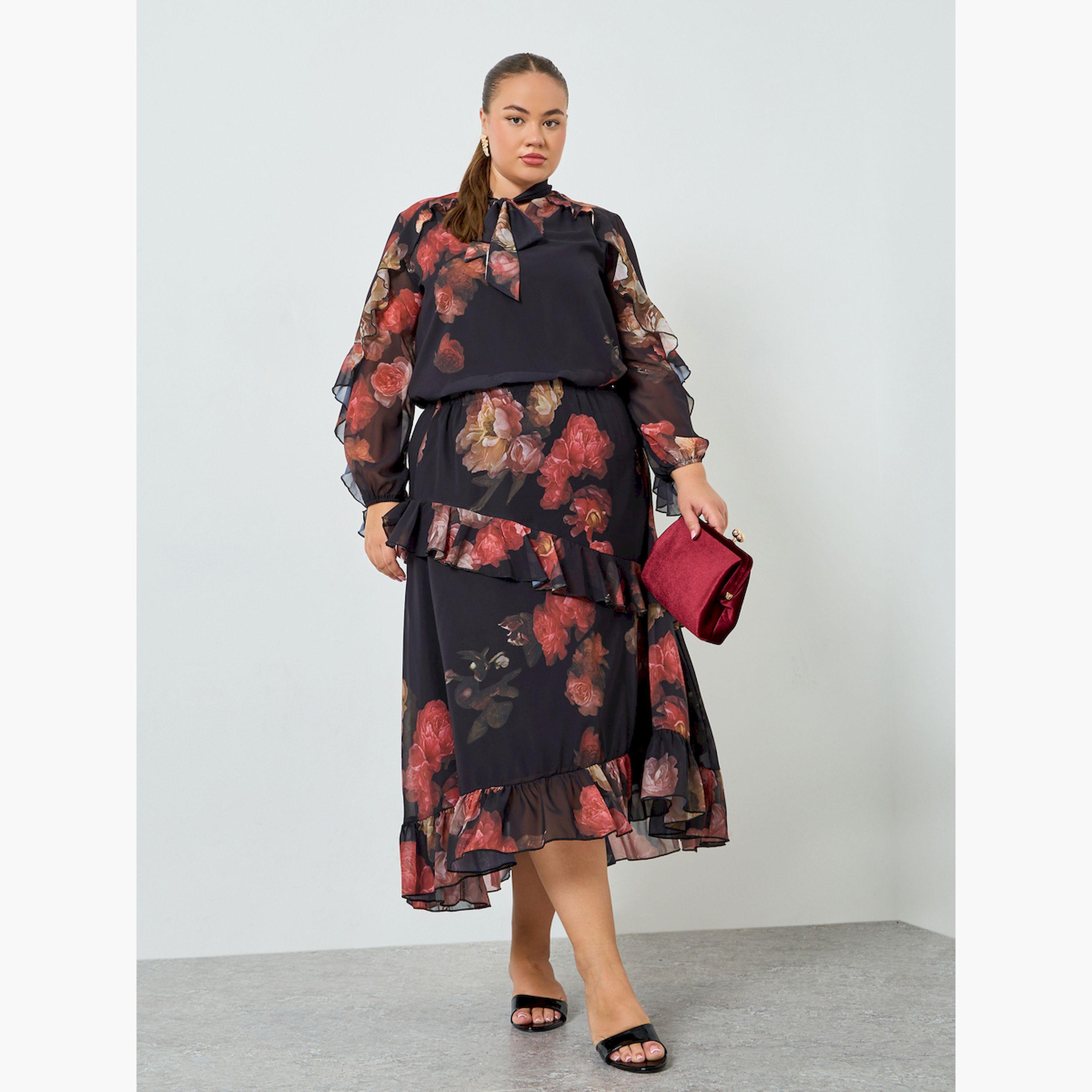 Styli Plus Size Floral Print Ruffle Blouse-women-clothing-shirtsandblouses-blouses-image-2