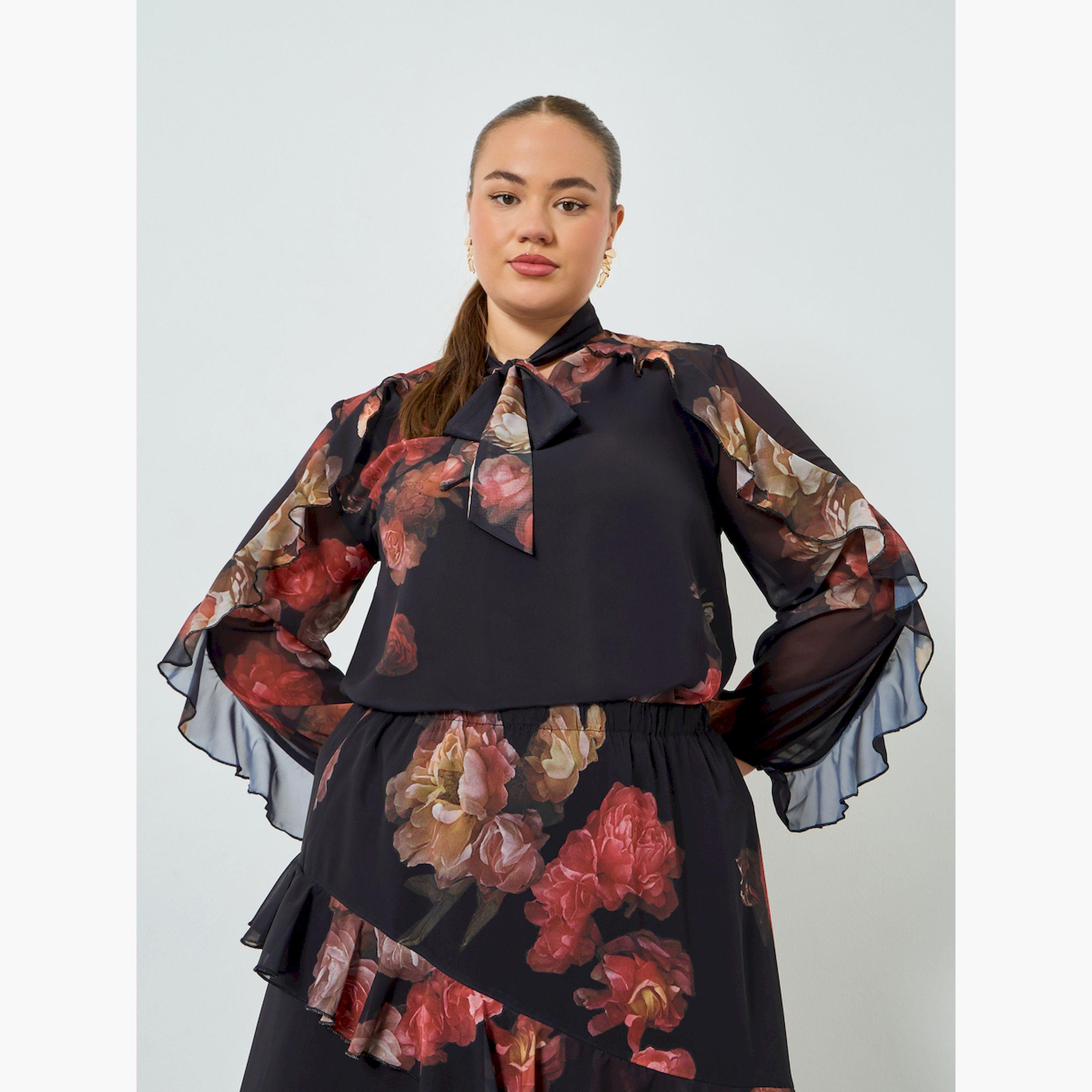 Styli Plus Size Floral Print Ruffle Blouse-women-clothing-shirtsandblouses-blouses-image-3