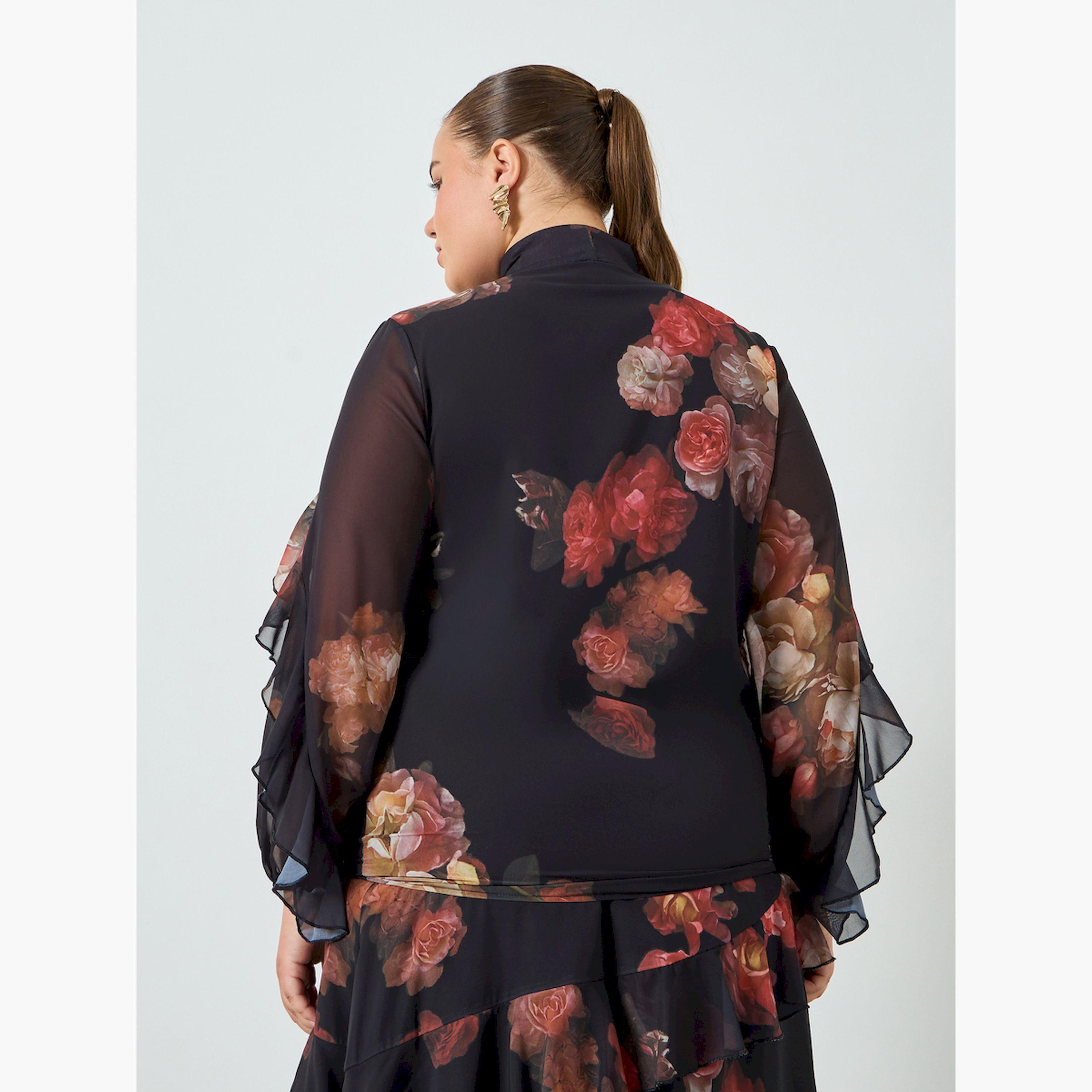 بلوزة بكشكش وطبعة زهور بمقاس كبير-women-clothing-shirtsandblouses-blouses-image-4
