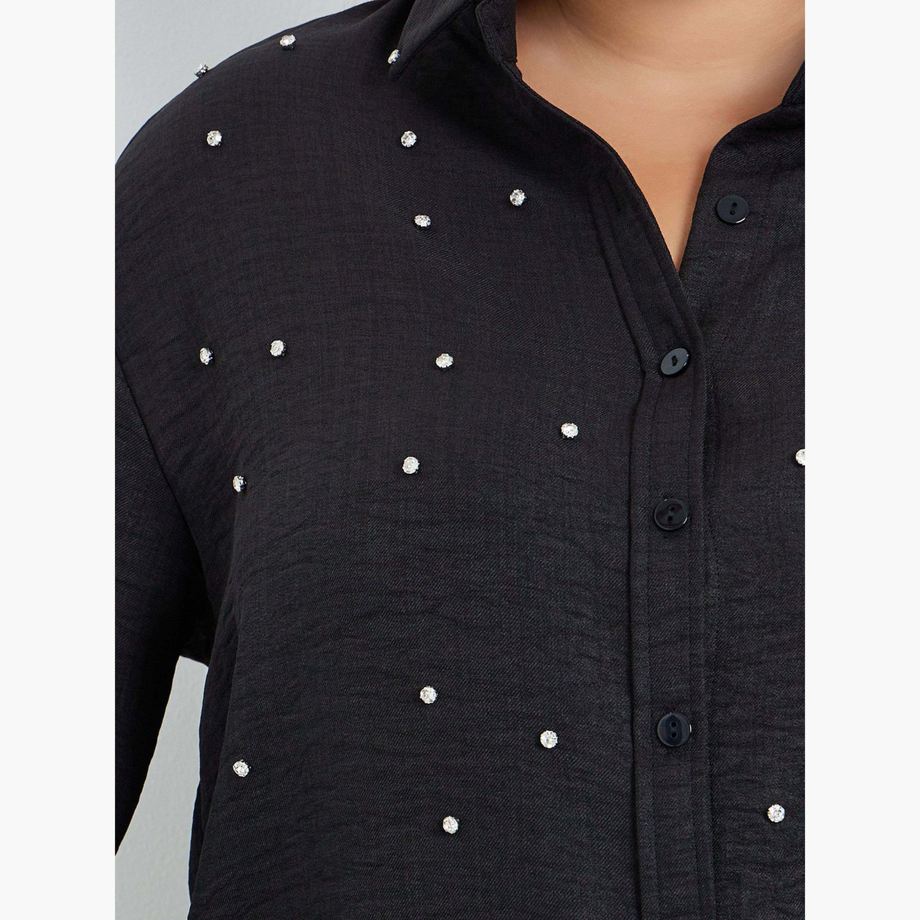 Styli Plus Size Black Embellished Long Sleeve Shirt-women-clothing-shirtsandblouses-shirts-image-3