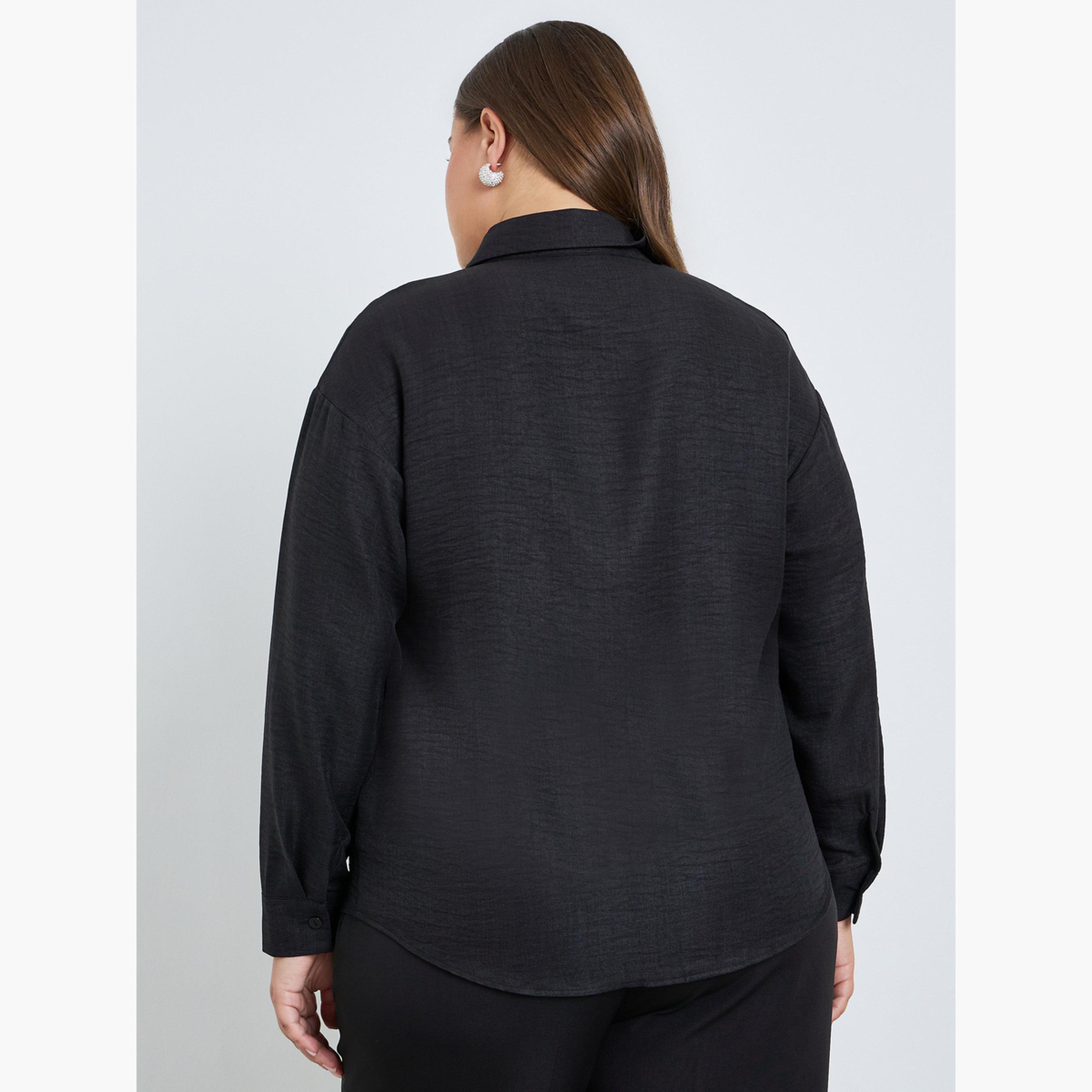 قميص أسود مزين بأكمام طويلة بمقاسات كبيرة-women-clothing-shirtsandblouses-shirts-image-4