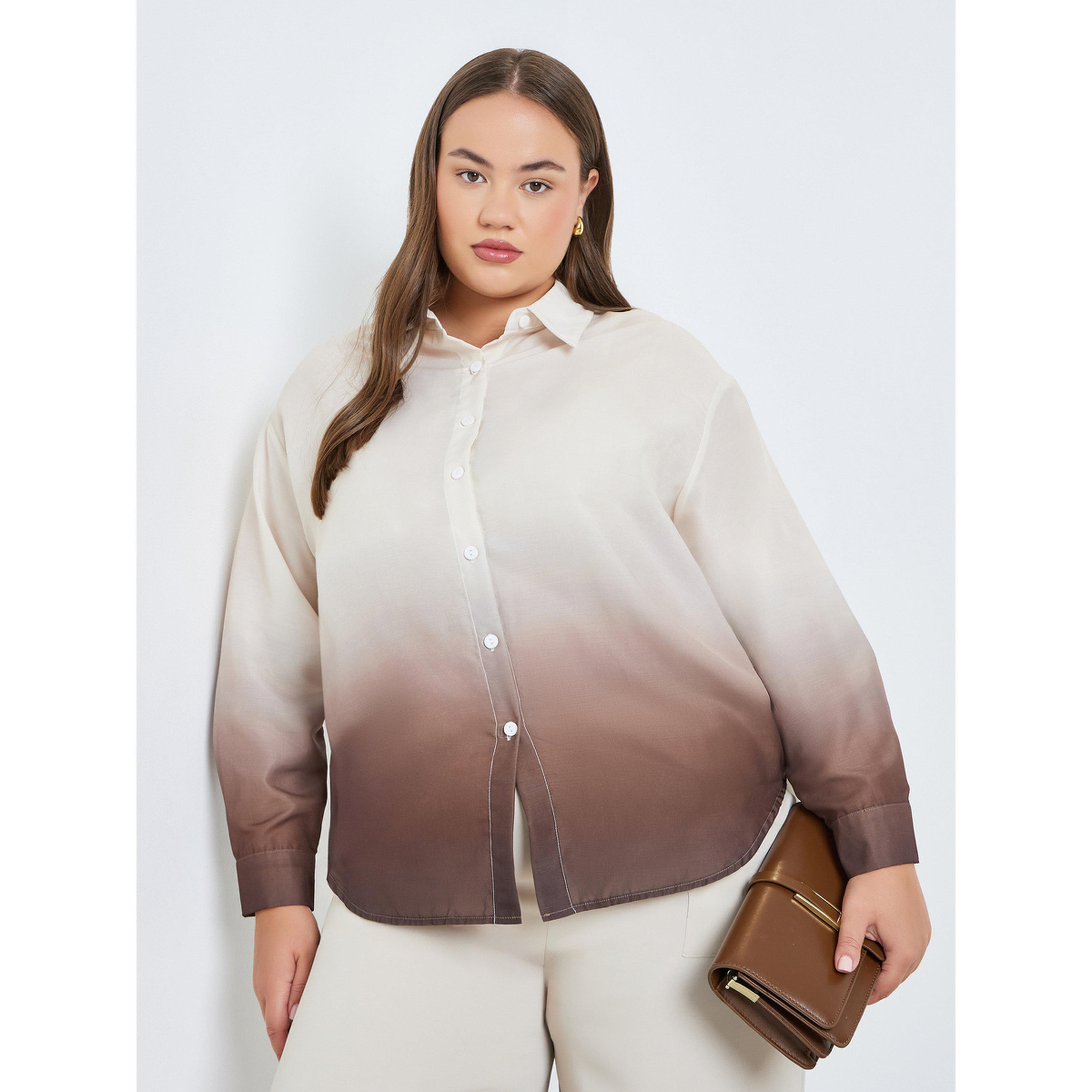 قميص بنقشة أومبريه متدرجة الألوان مقاس كبير-women-clothing-shirtsandblouses-shirts-image-1