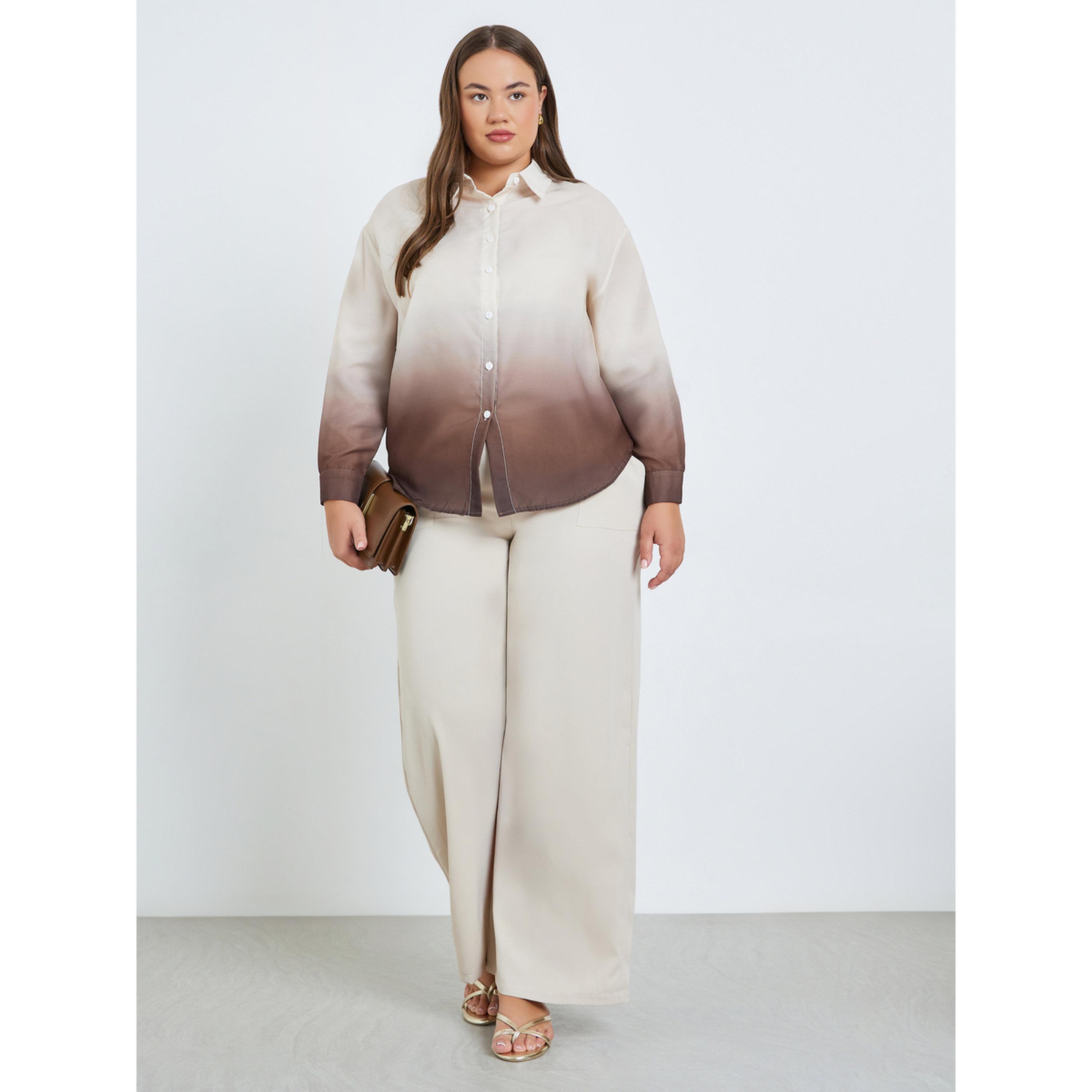 قميص بنقشة أومبريه متدرجة الألوان مقاس كبير-women-clothing-shirtsandblouses-shirts-image-2