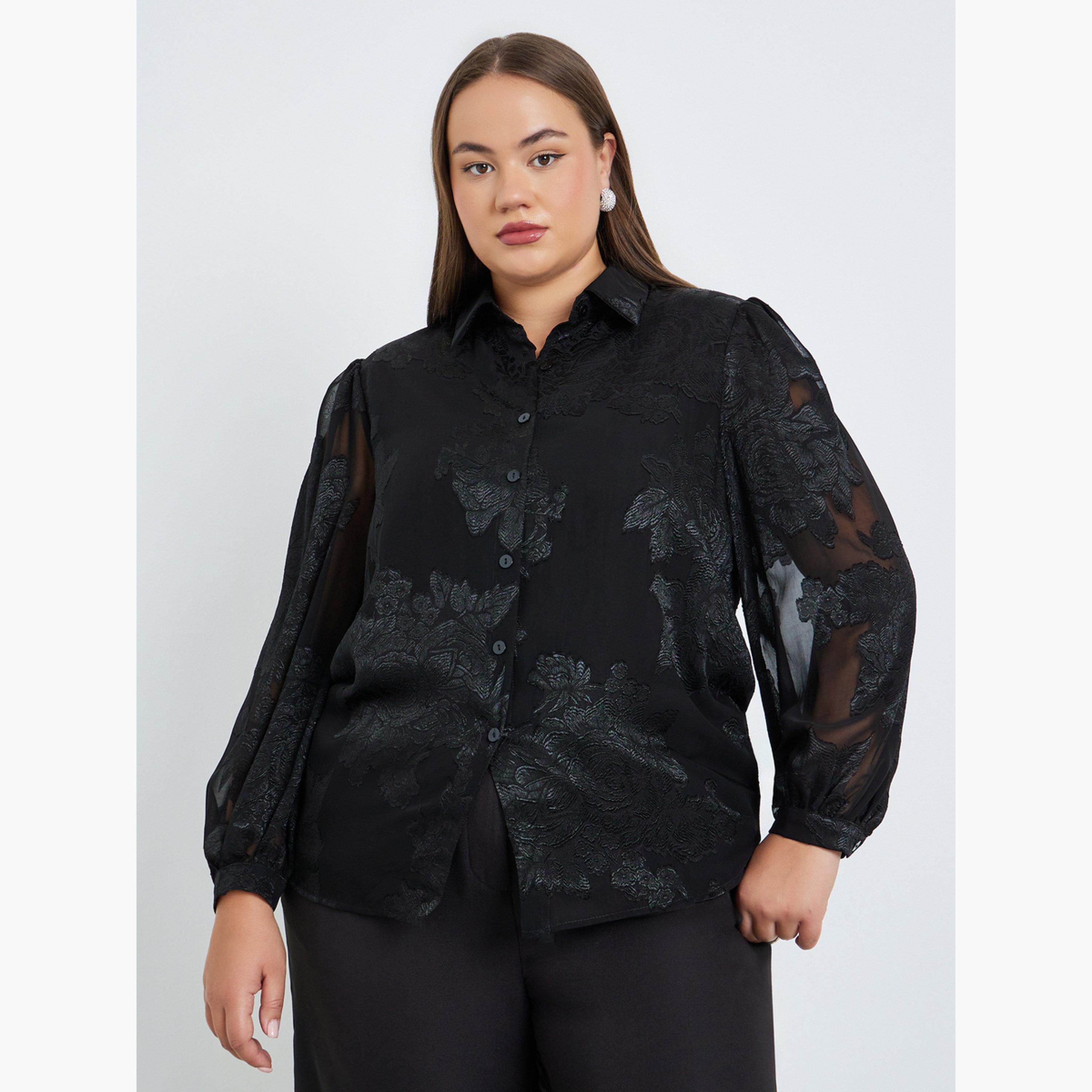 Styli Plus Size Jacquard Evening Shirt-women-clothing-shirtsandblouses-shirts-image-1