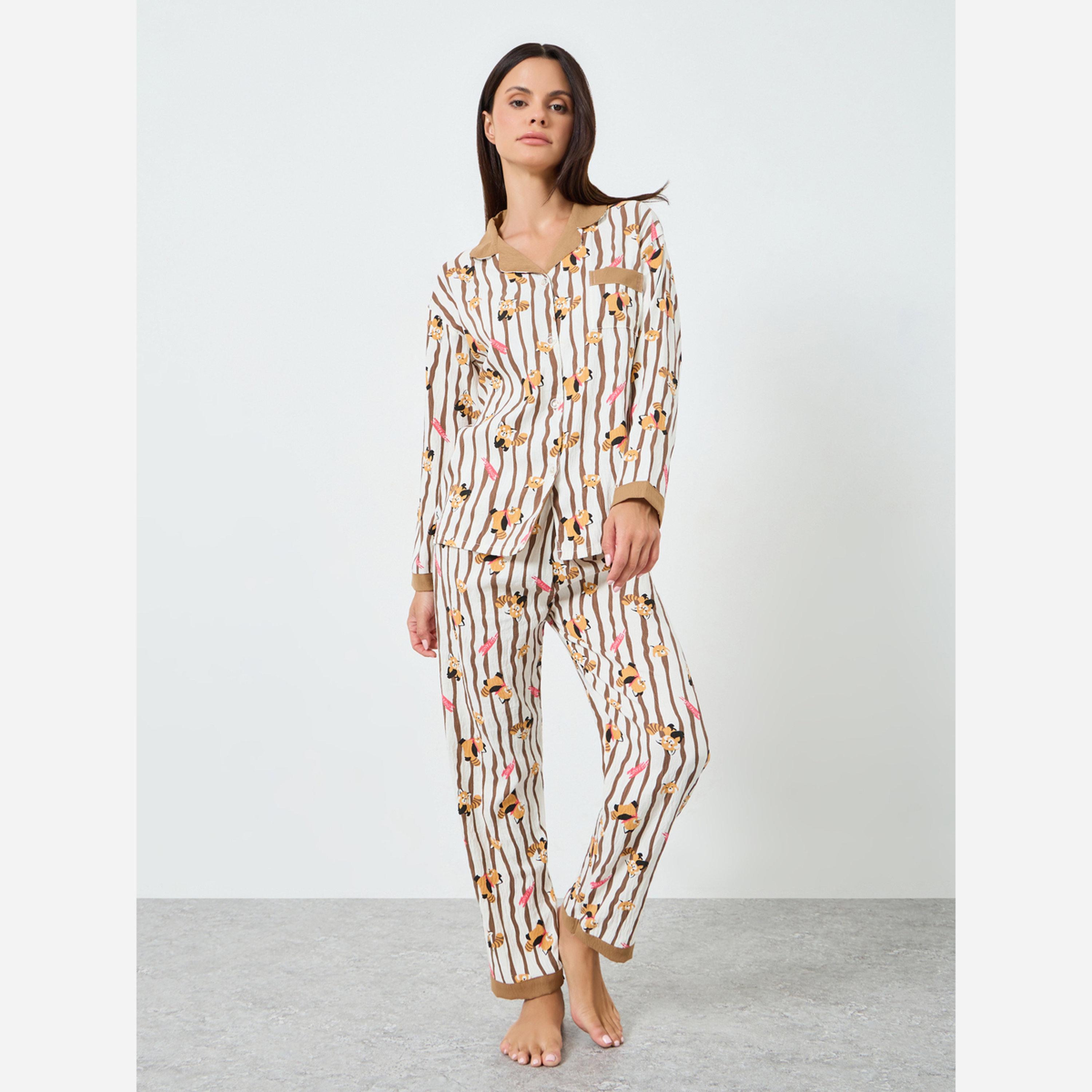 Styli Printed Shirt&Pants Pajama Long Sets-women-clothing-nightwear-pyjamas-longsets-image-1