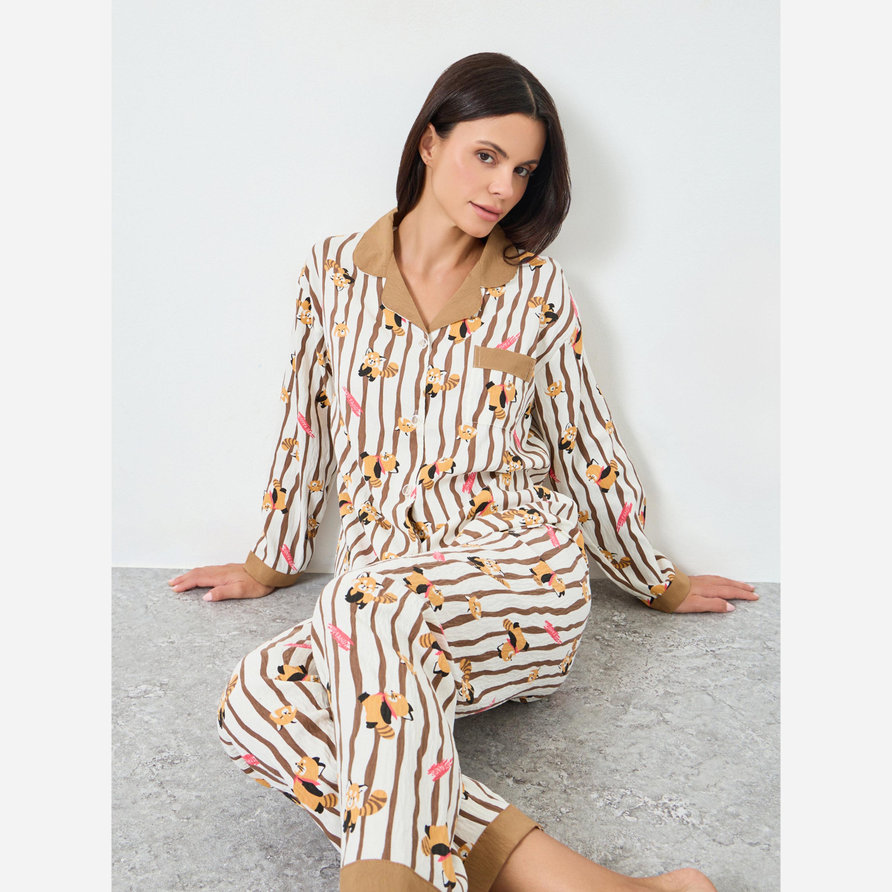 Styli Printed Shirt&Pants Pajama Long Sets-women-clothing-nightwear-pyjamas-longsets-image-2