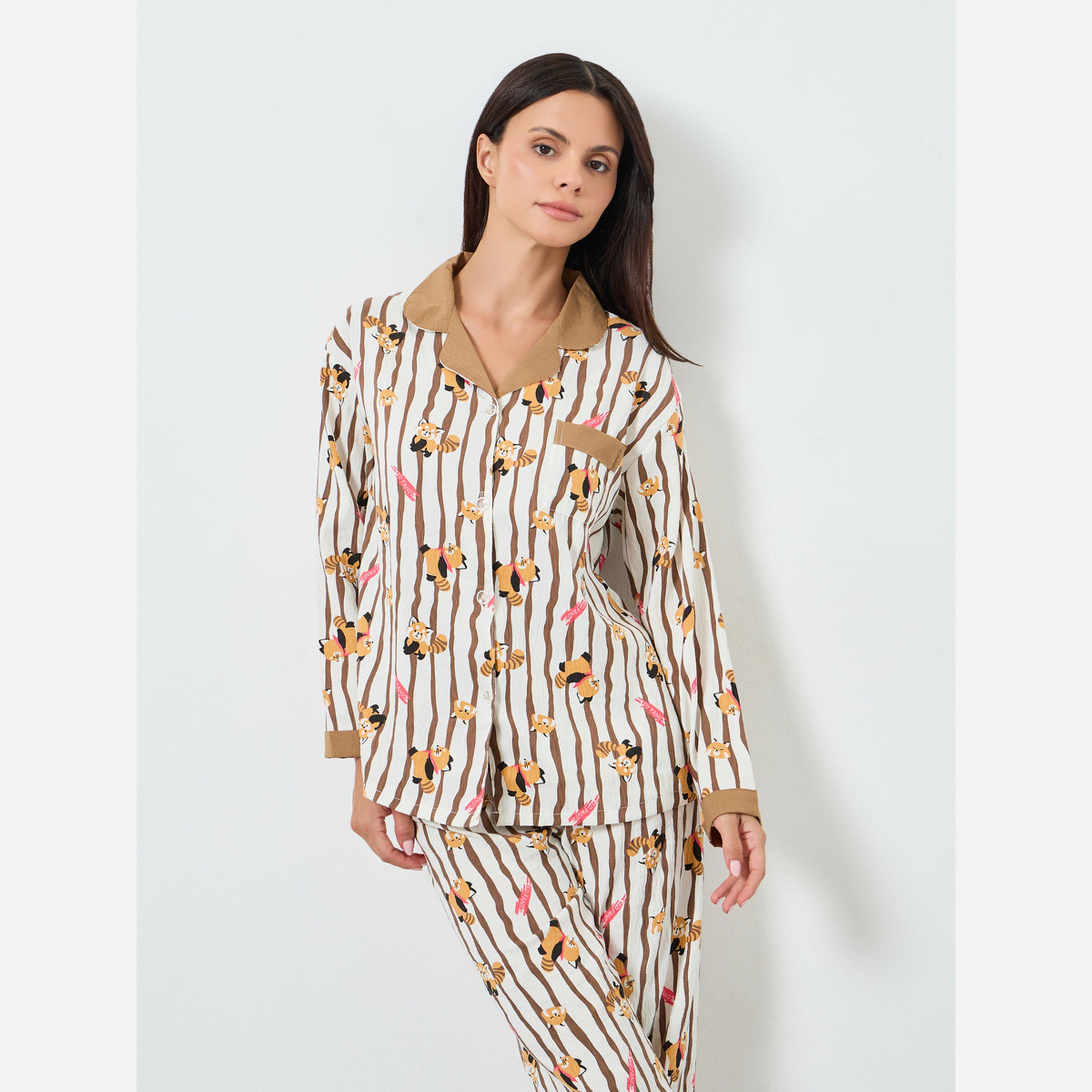 Styli Printed Shirt&Pants Pajama Long Sets-women-clothing-nightwear-pyjamas-longsets-image-3