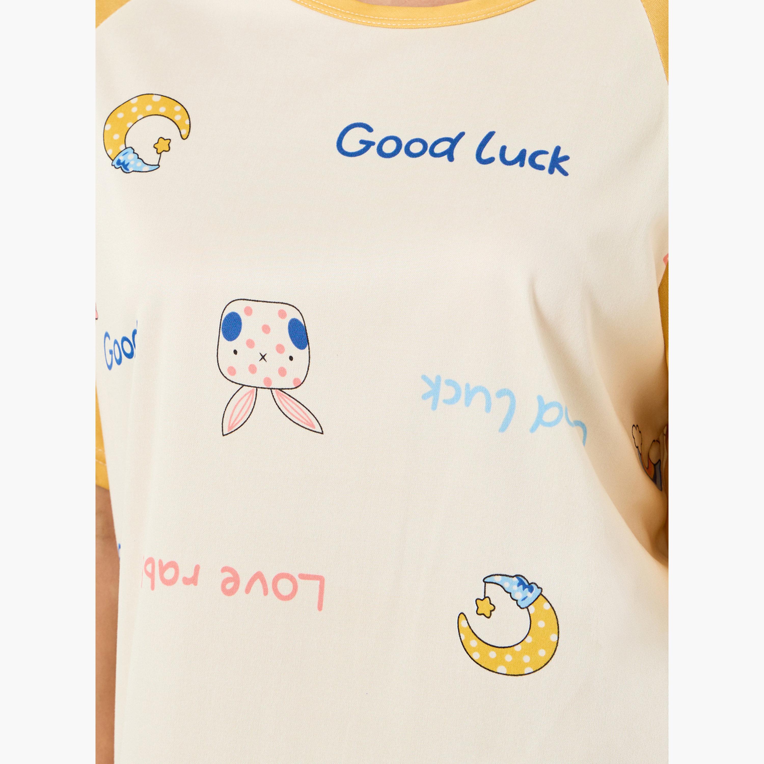 Styli Graphic Print Raglan Sleeves Sleep T-Shirt Dress-women-clothing-nightwear-nighties-image-3