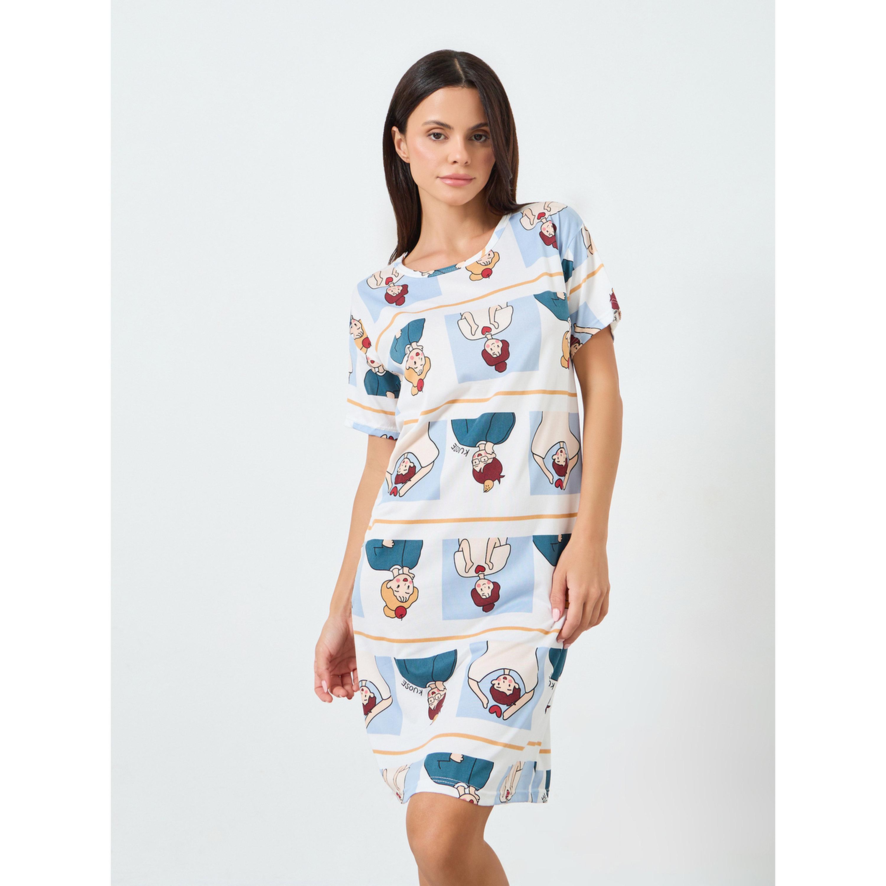 Styli Character Print Sleep T-Shirt Dress-women-clothing-nightwear-nighties-image-1