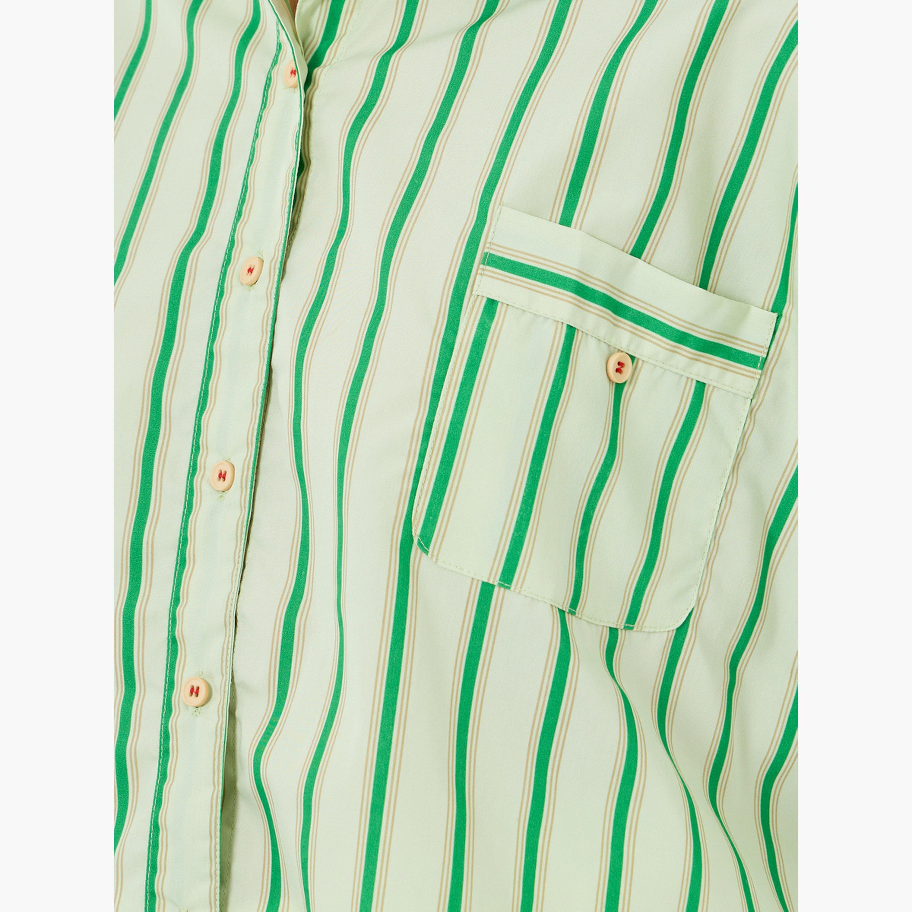Styli Women Green Striped Oversized Shirt-women-clothing-shirtsandblouses-shirts-image-3