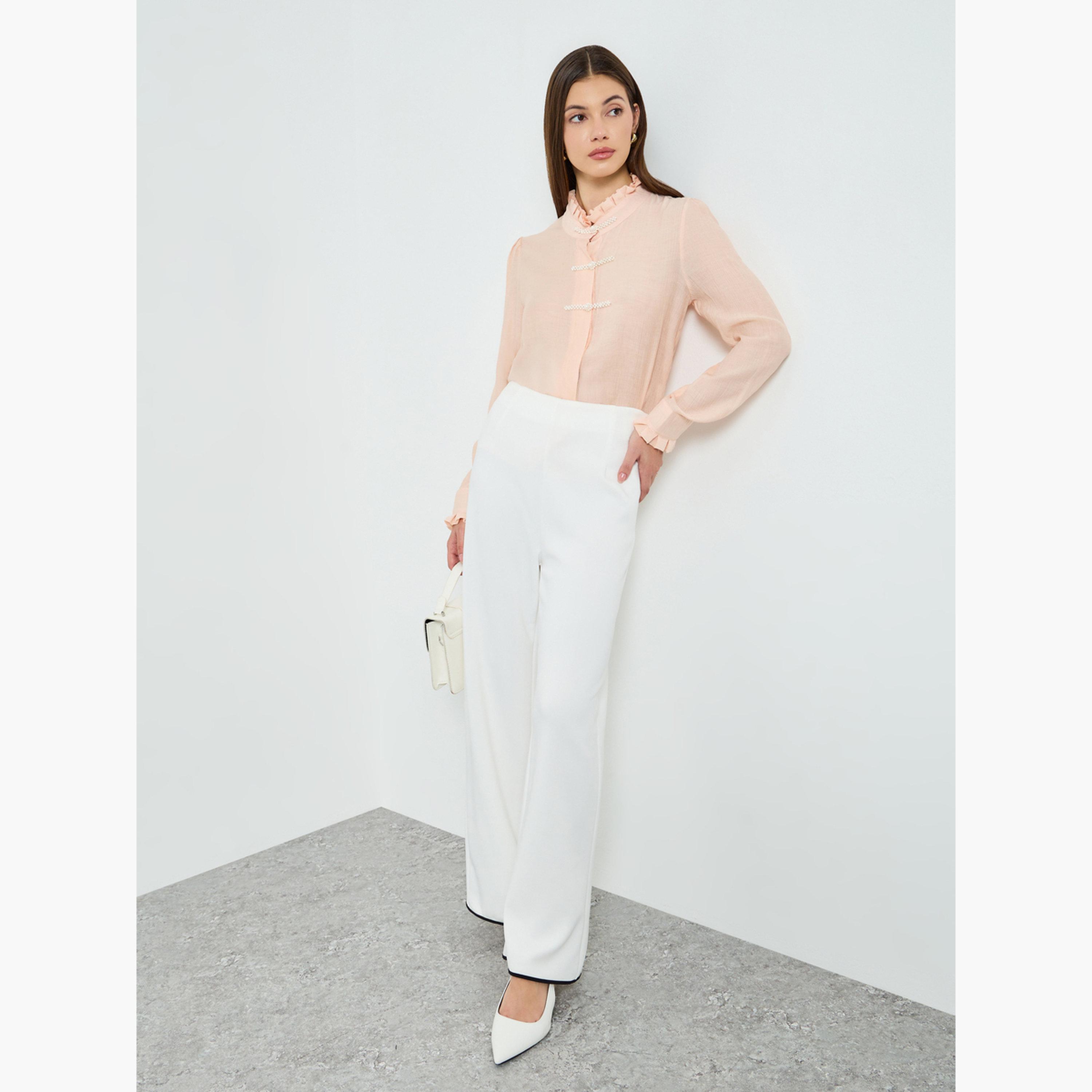 Styli Women Peach Shirt with Pearl Embellishments-women-clothing-shirtsandblouses-blouses-image-3