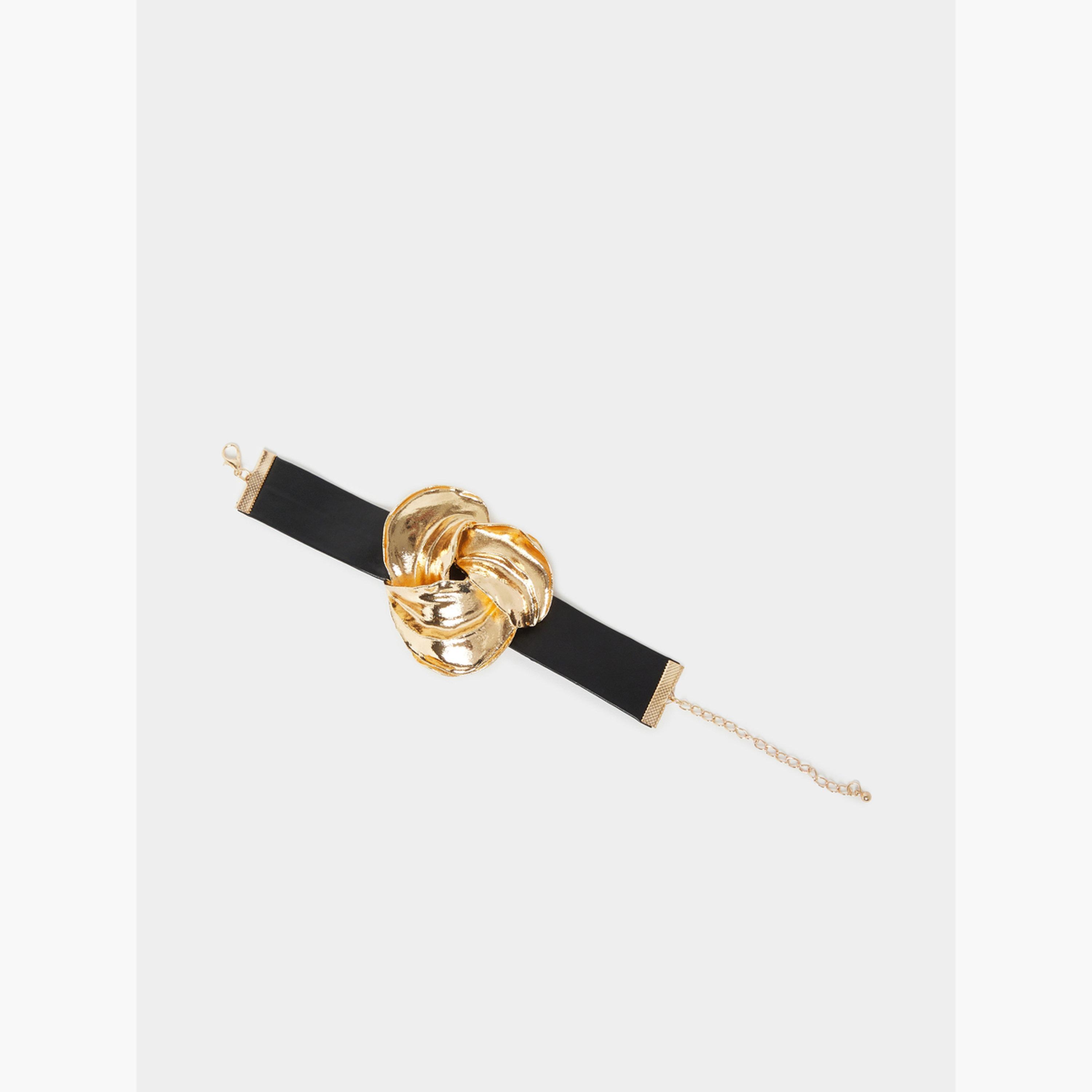 Styli Gold Knot Black Choker Bracelet-women-watchesandjewellery-jewellery-banglesandbracelets-image-1