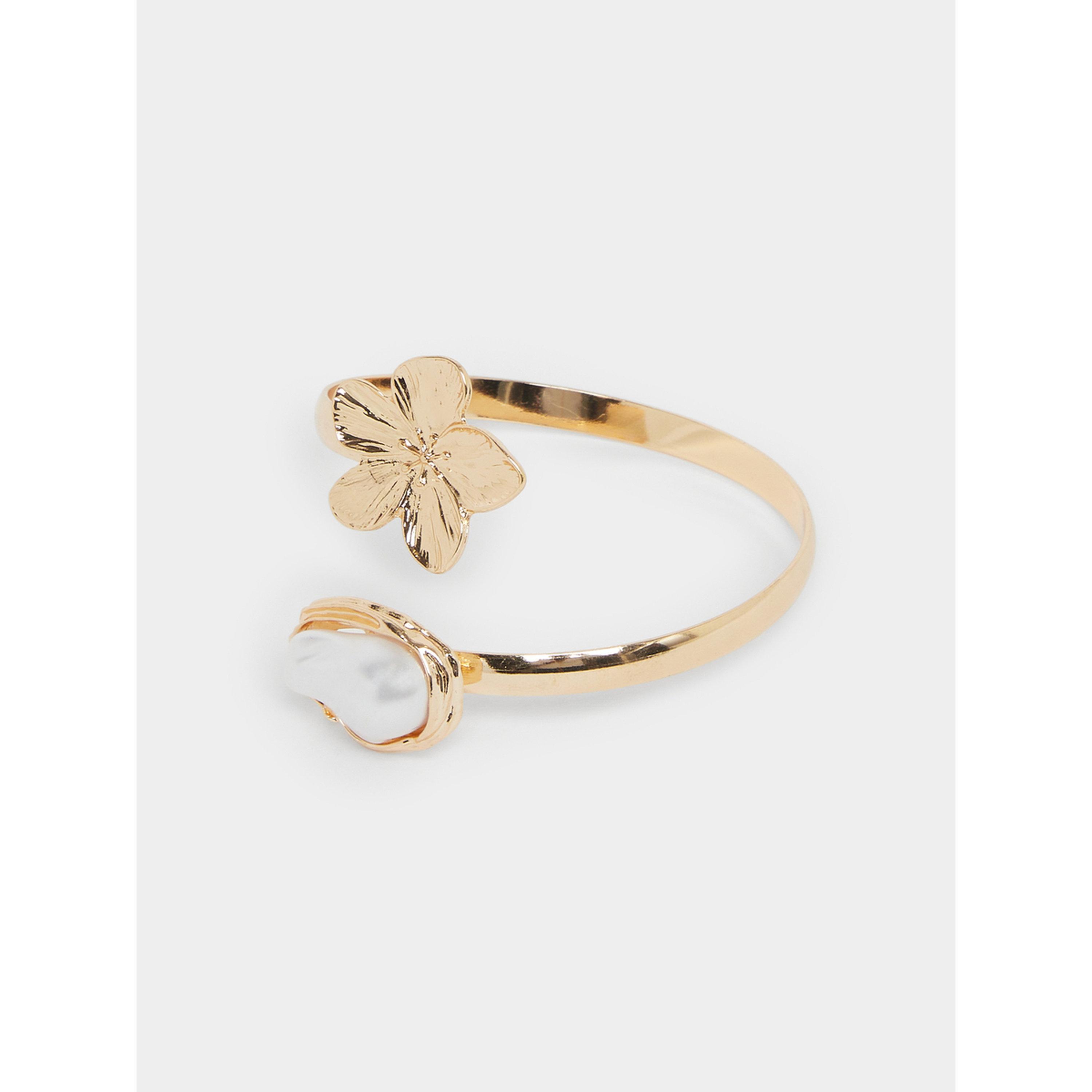Styli Gold Tone Flower and Pearl Cuff Bracelet-women-watchesandjewellery-jewellery-banglesandbracelets-image-1