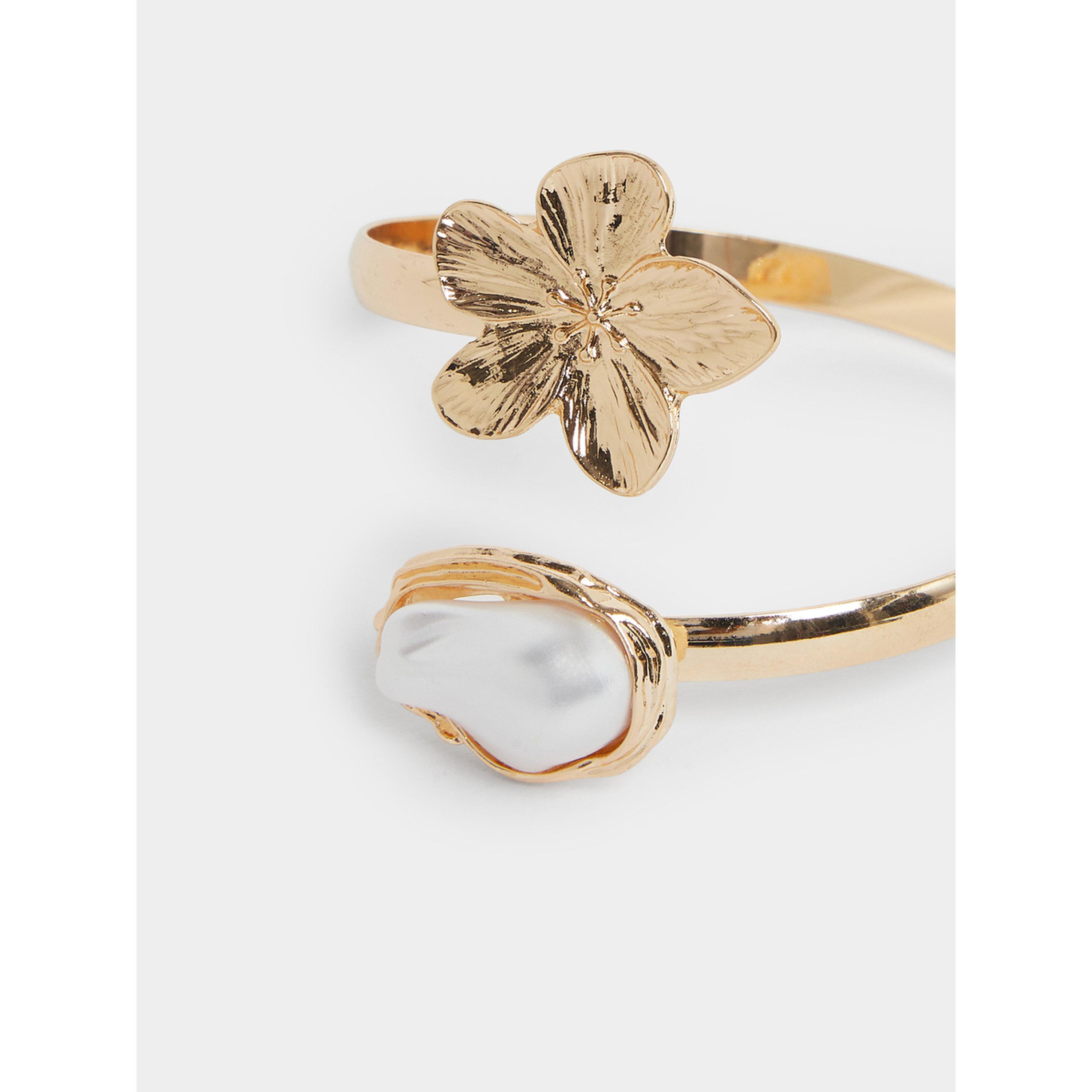 Styli Gold Tone Flower and Pearl Cuff Bracelet-women-watchesandjewellery-jewellery-banglesandbracelets-image-4