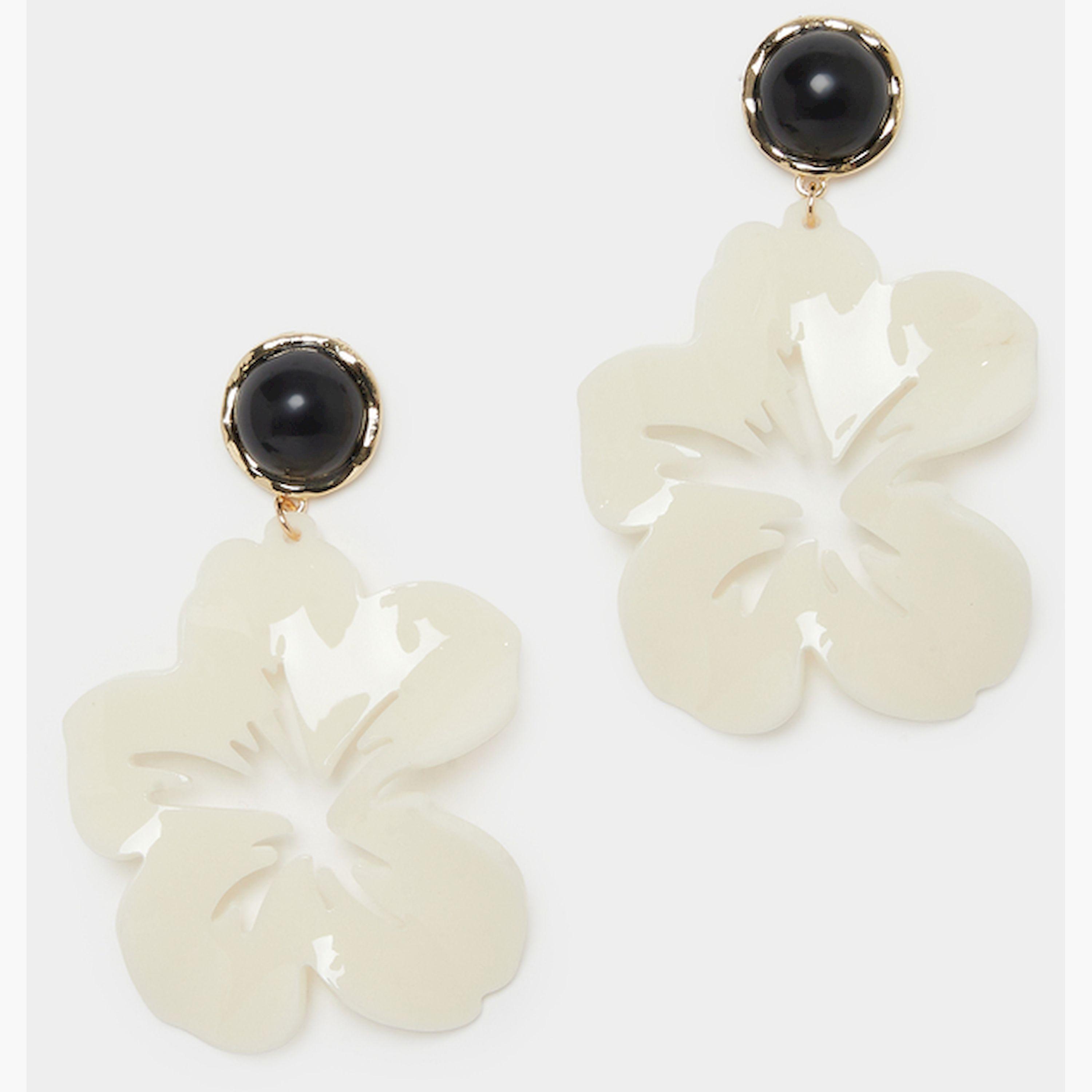 Styli Cream Flower Drop Earrings-women-watchesandjewellery-jewellery-earrings-image-1