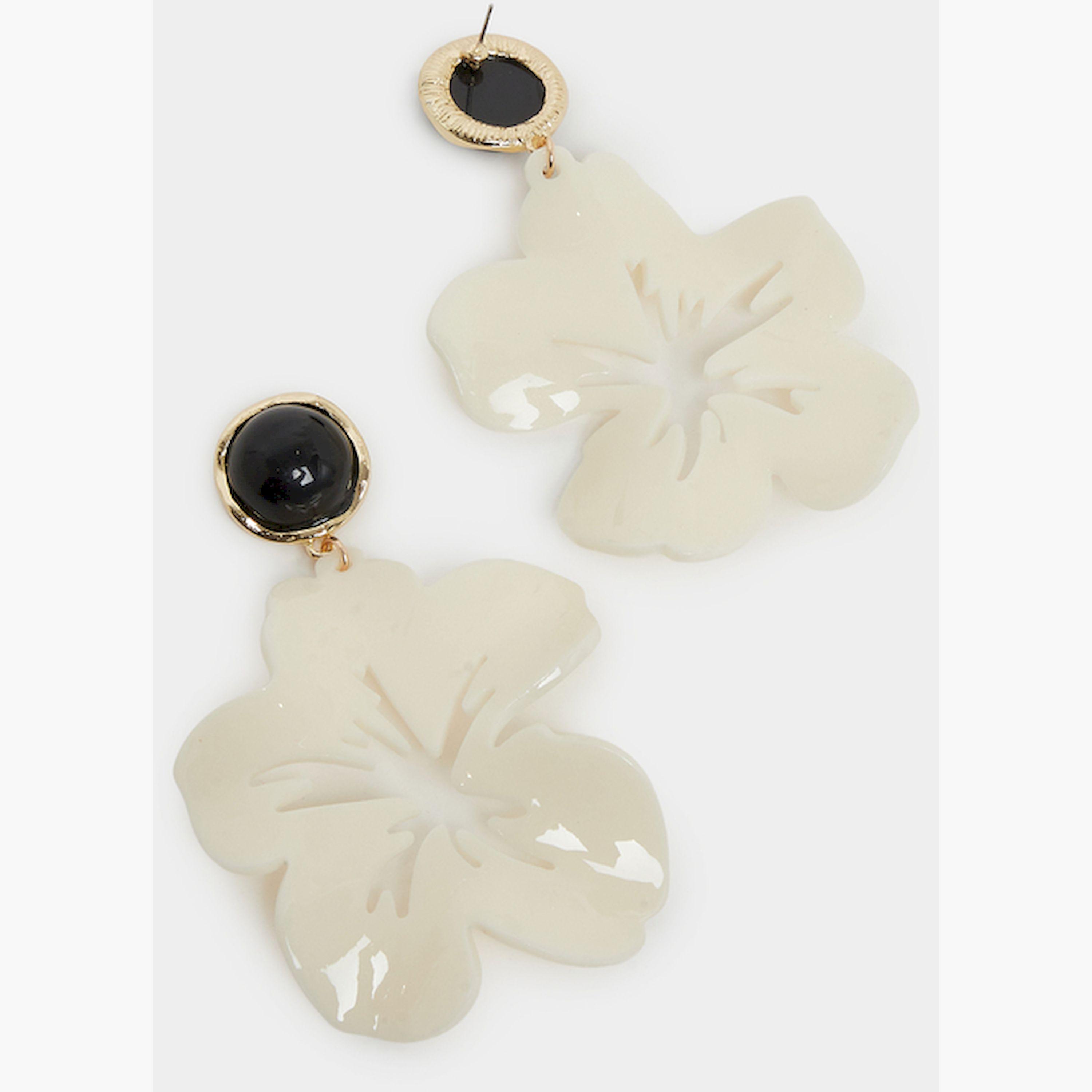 Styli Cream Flower Drop Earrings-women-watchesandjewellery-jewellery-earrings-image-2