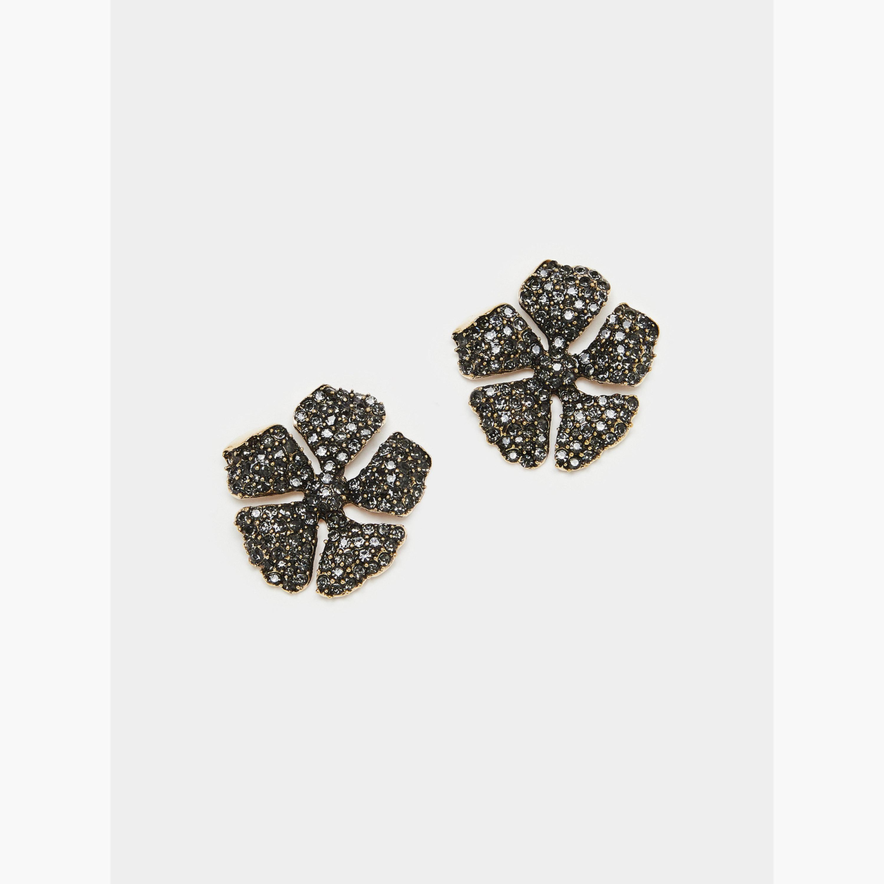 Styli Black Diamante Flower Stud Earrings-women-watchesandjewellery-jewellery-earrings-image-1