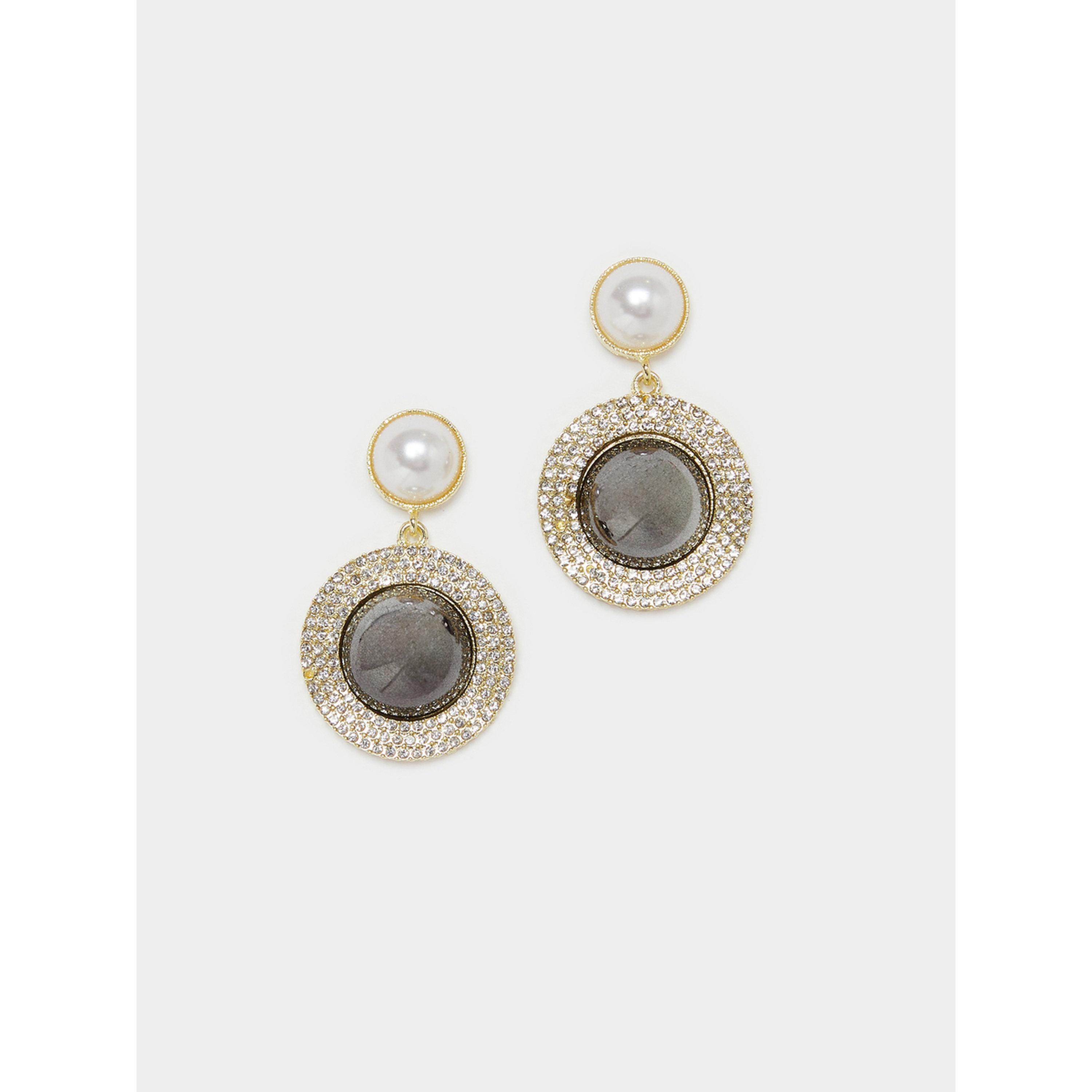 Styli Gold Tone Pearl and Crystal Dangle Earrings-women-watchesandjewellery-jewellery-earrings-image-1