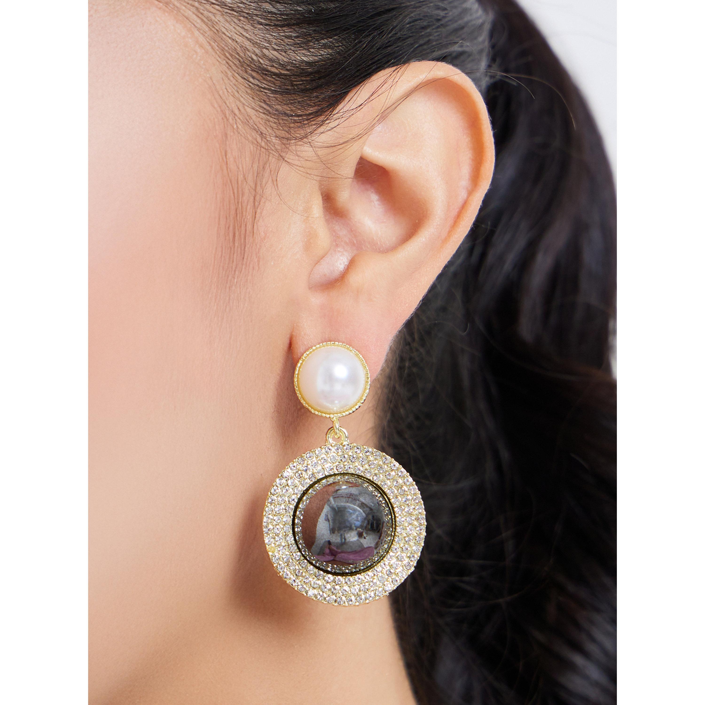 Styli Gold Tone Pearl and Crystal Dangle Earrings-women-watchesandjewellery-jewellery-earrings-image-2