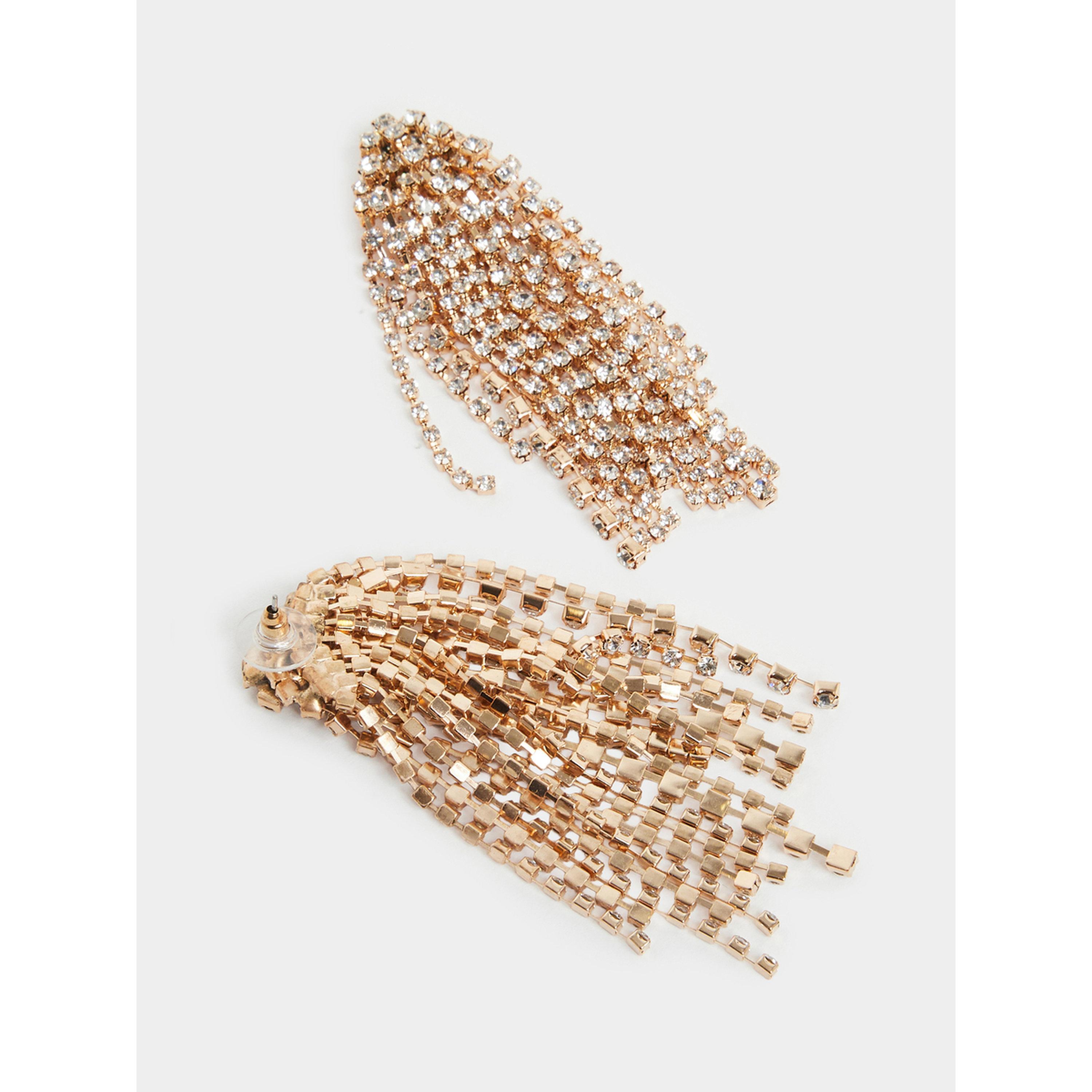 Styli Gold Diamante Tassel Dangle Earrings-women-watchesandjewellery-jewellery-earrings-image-3