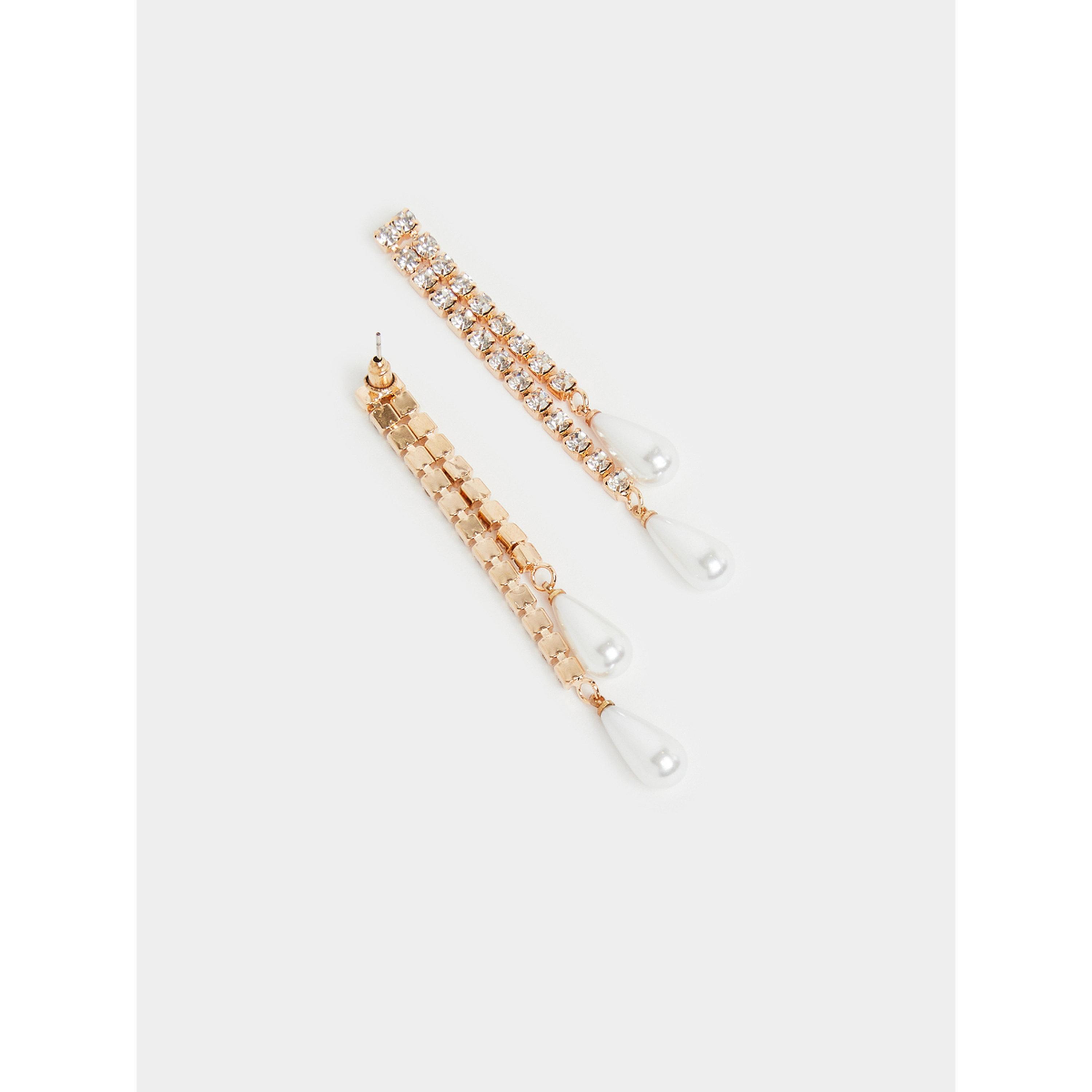 Styli Gold Crystal and Pearl Dangle Earrings-women-watchesandjewellery-jewellery-earrings-image-3
