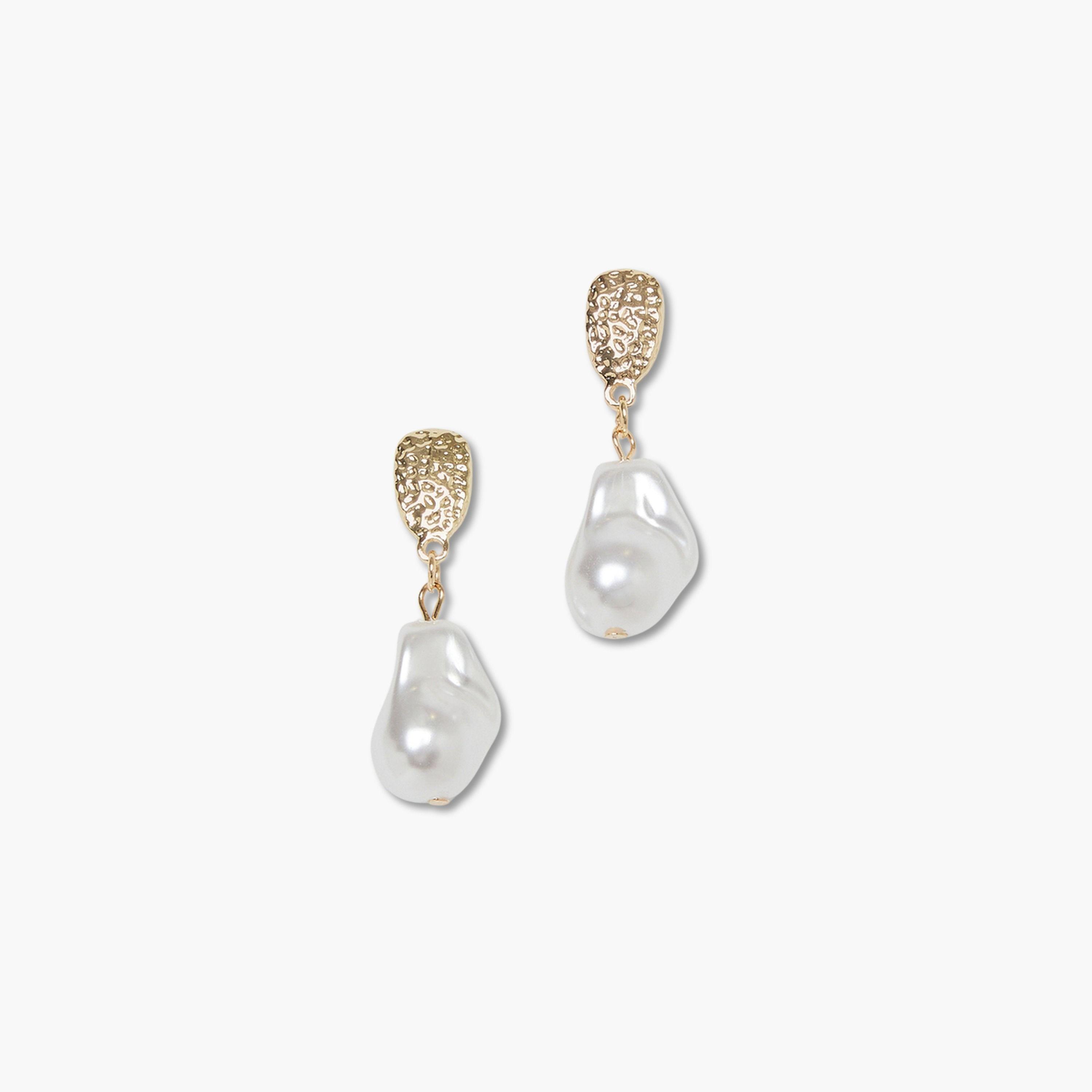 Styli Gold and Pearl Dangle Earrings-women-watchesandjewellery-jewellery-earrings-image-1