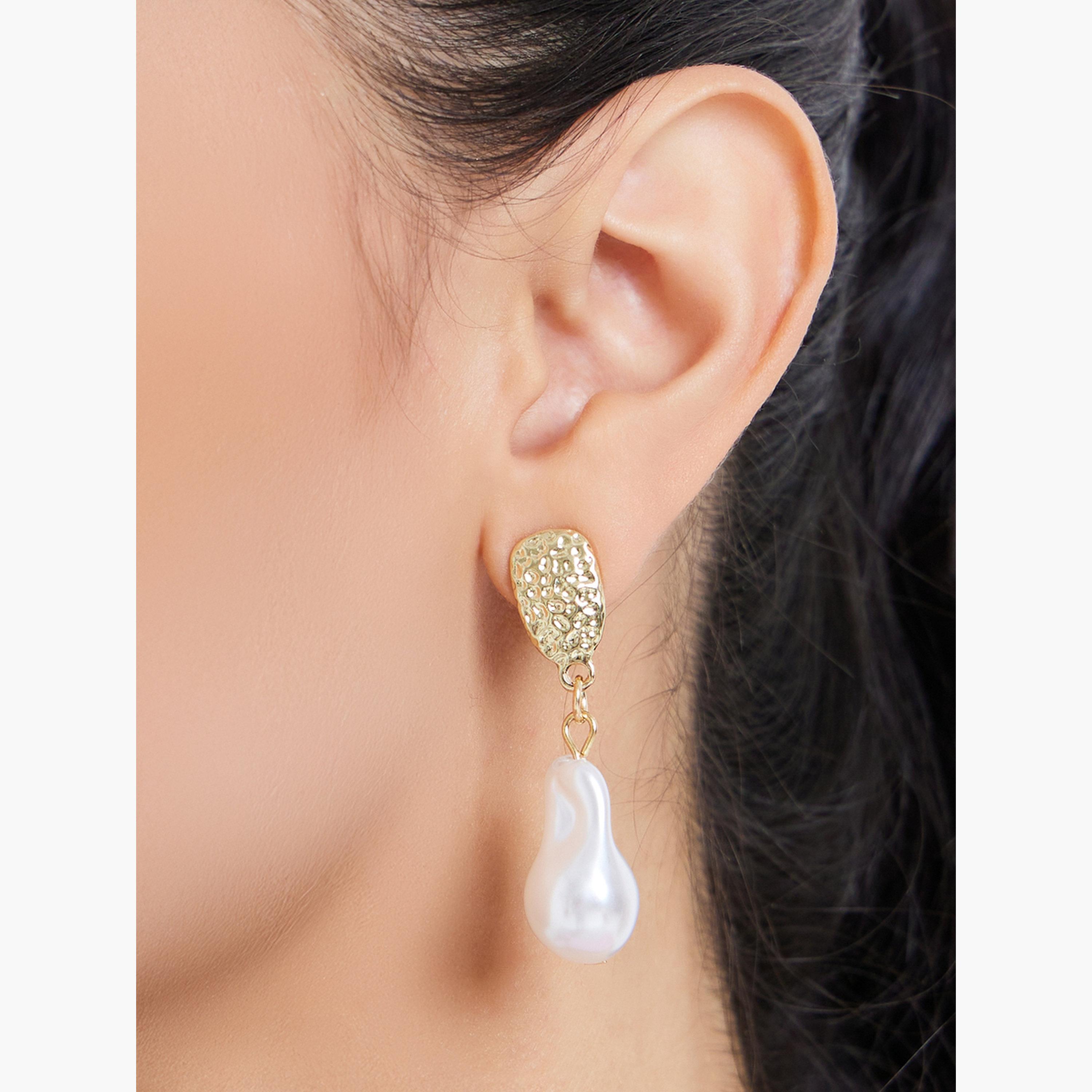 Styli Gold and Pearl Dangle Earrings-women-watchesandjewellery-jewellery-earrings-image-2