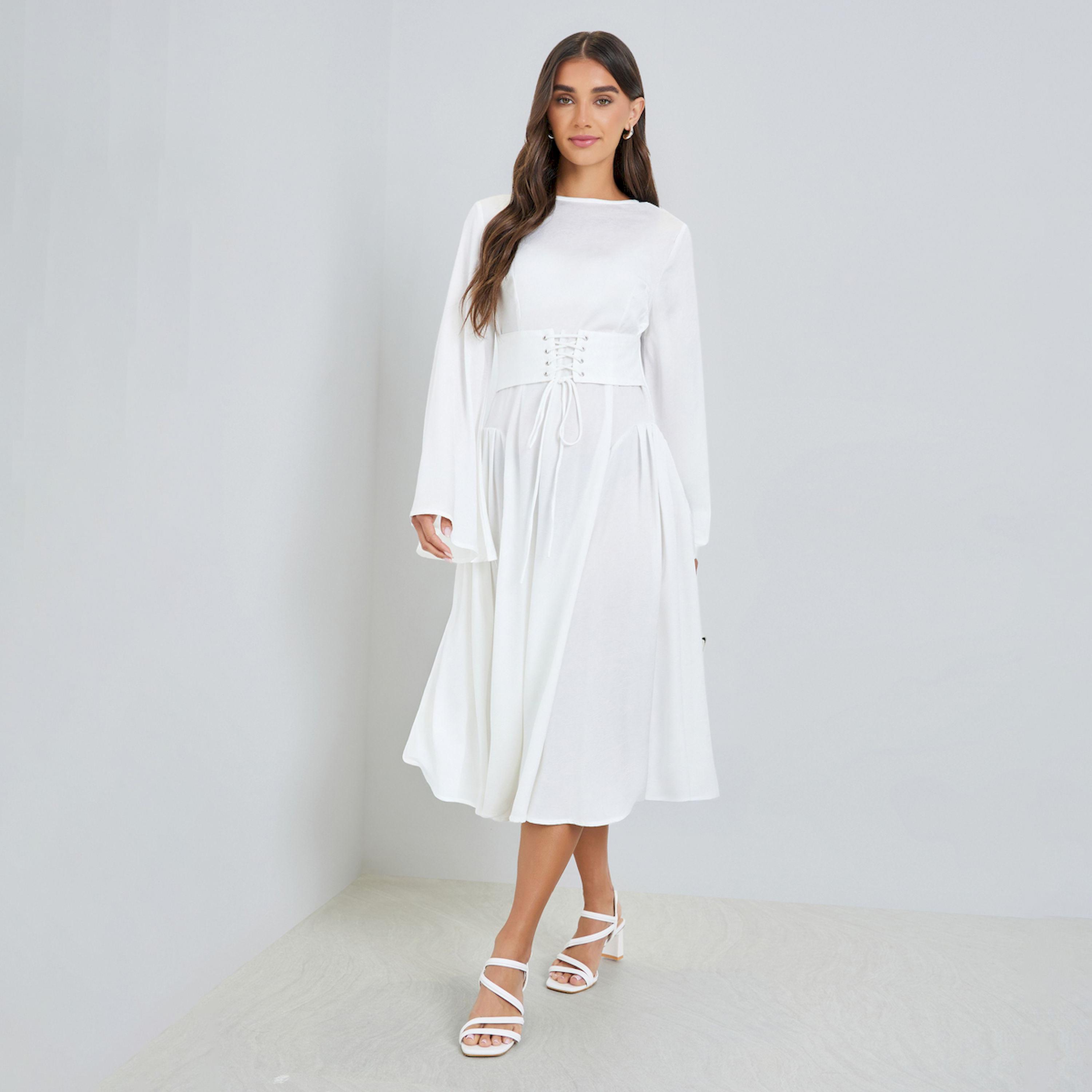 فستان ميدي بأكمام طويلة وتصميم مريح-women-clothing-dresses-image-1