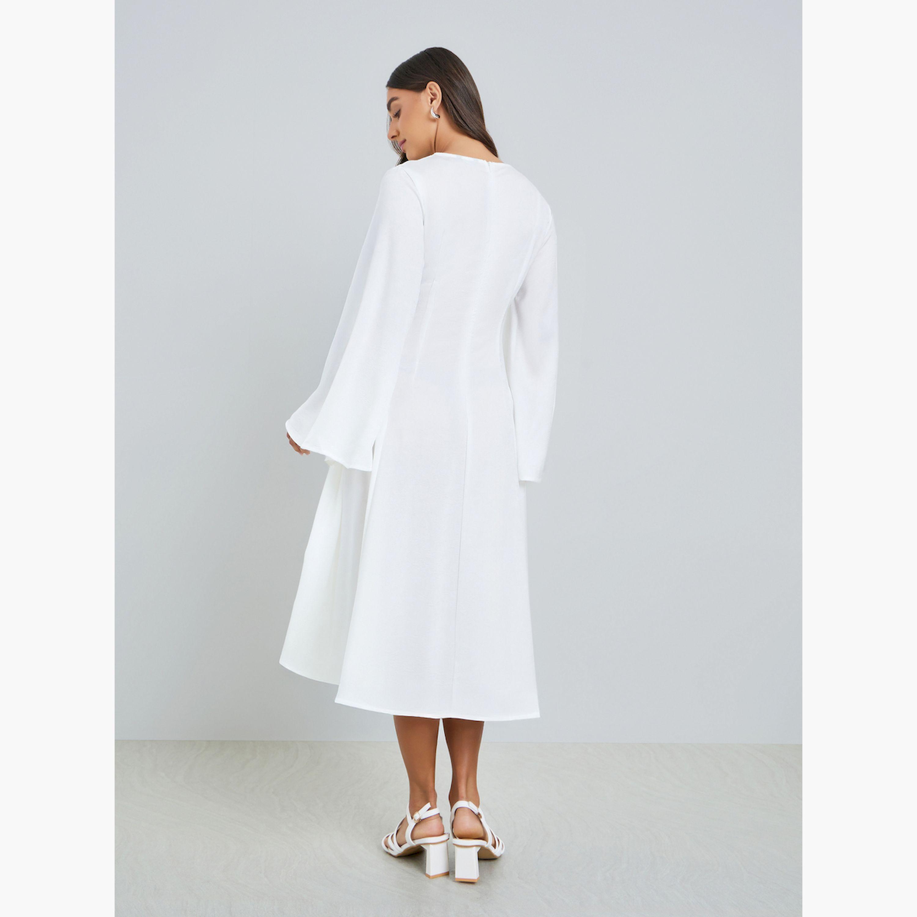 Styli Women Off-White Long Sleeves A-Line Midi Dress-women-clothing-dresses-image-3