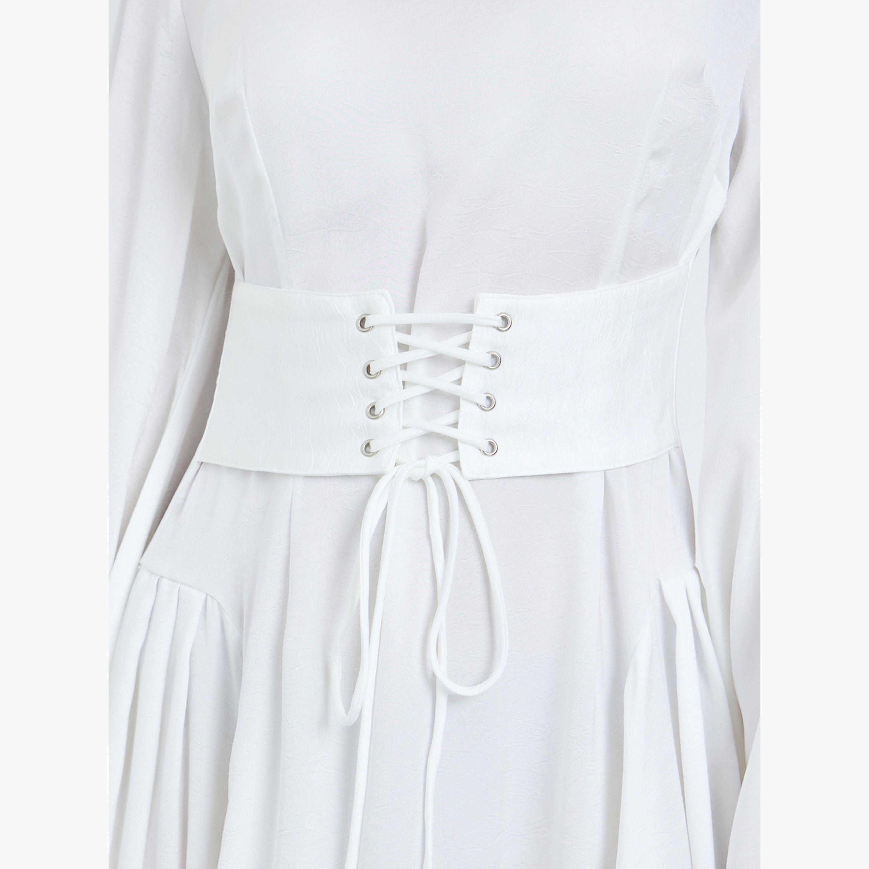 Styli Women Off-White Long Sleeves A-Line Midi Dress-women-clothing-dresses-image-5