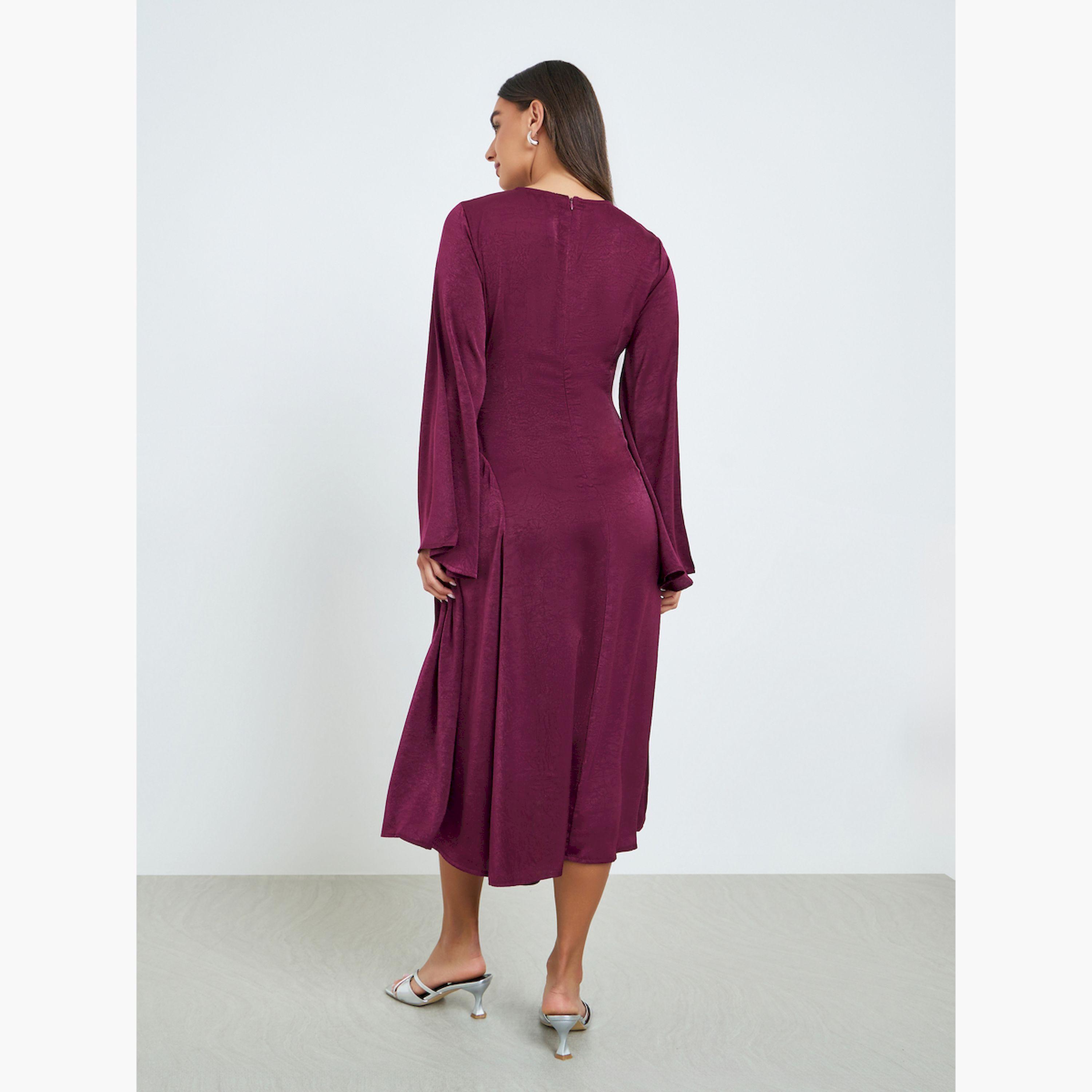 فستان ميدي بأكمام طويلة وتصميم مريح-women-clothing-dresses-image-3