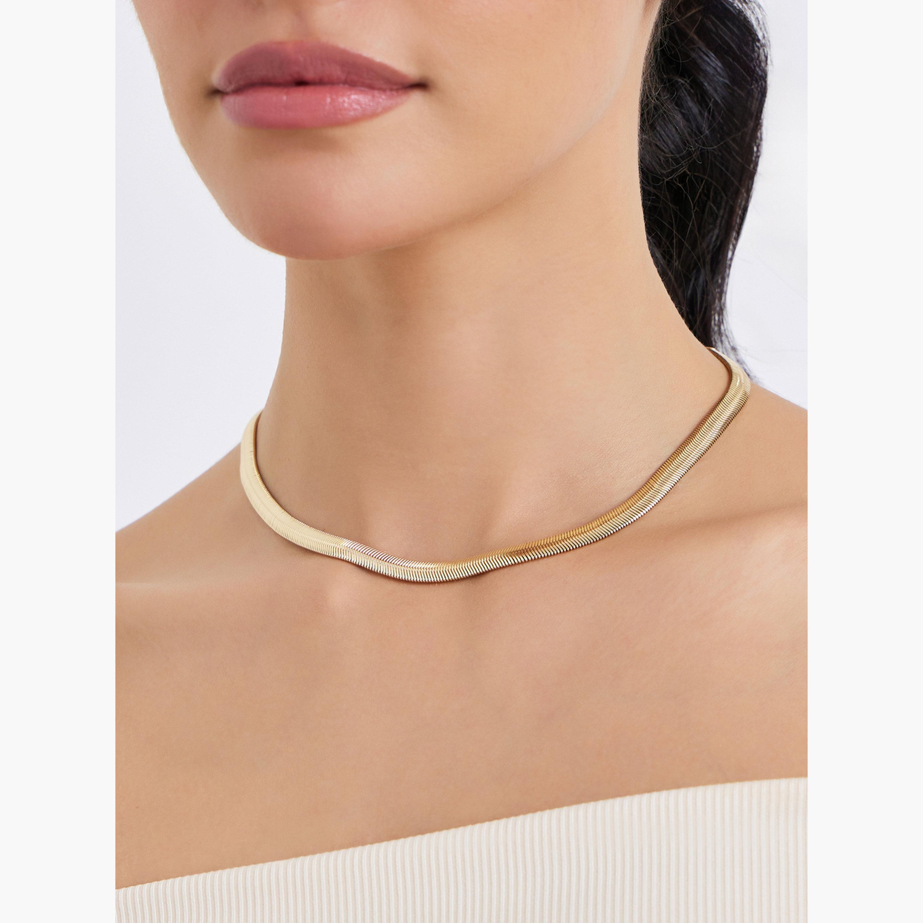 Styli Gold Herringbone Chain Necklace-women-watchesandjewellery-jewellery-necklacesandpendants-image-2