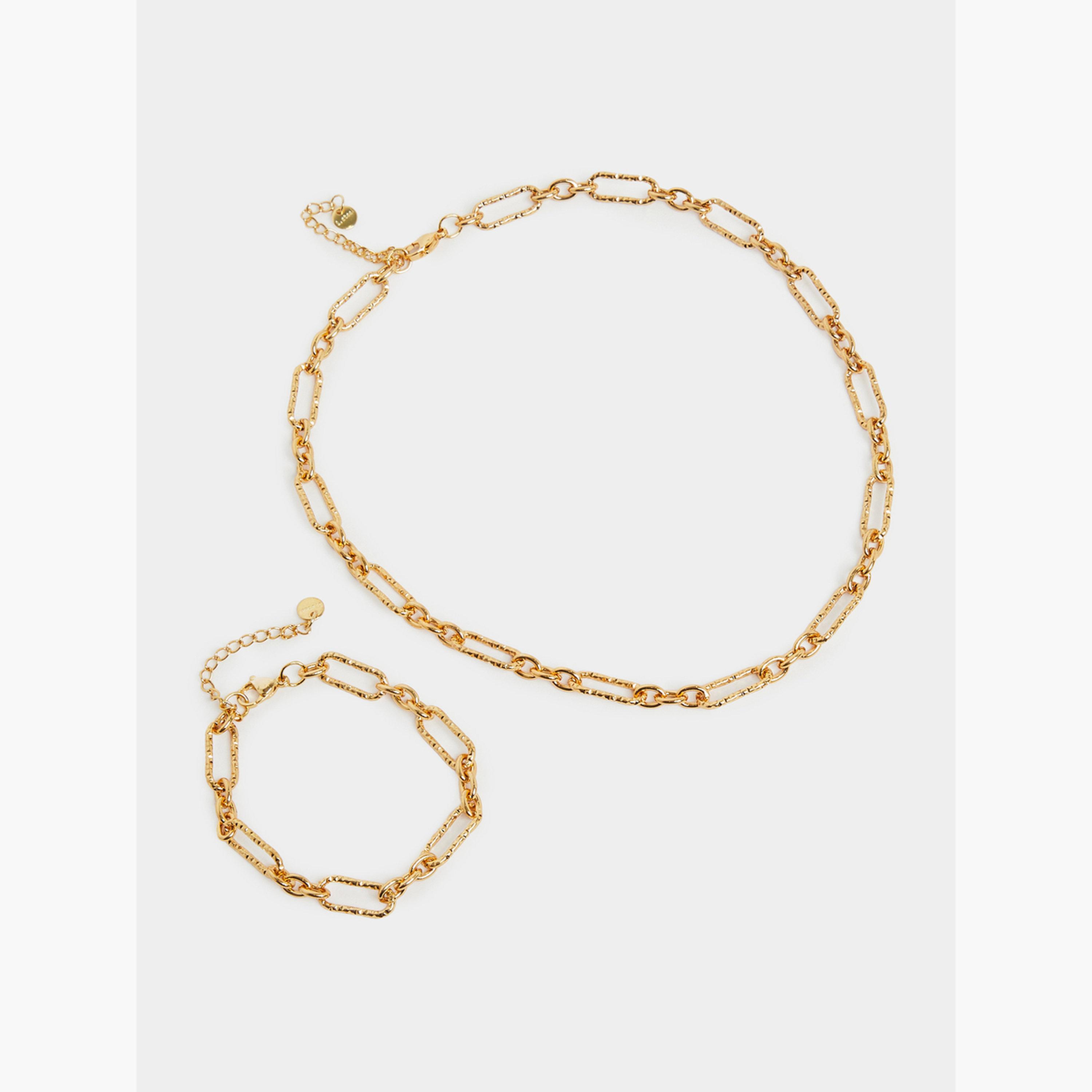 Styli Gold Textured Chain Necklace and Bracelet Set-women-watchesandjewellery-jewellery-jewellerysets-image-1