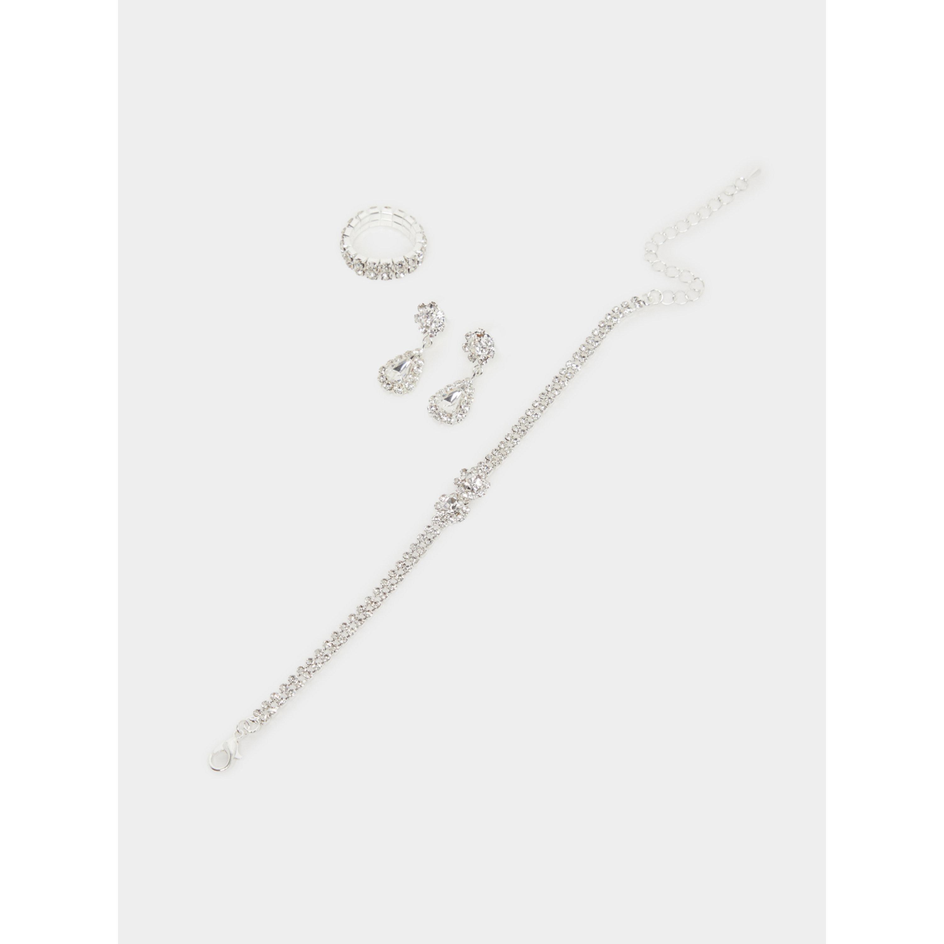 مجموعة مجوهرات فضية بنمط عقد وخاتم وأقراط وسوار مرصعة بالألماس الصناعي-women-watchesandjewellery-jewellery-jewellerysets-image-3