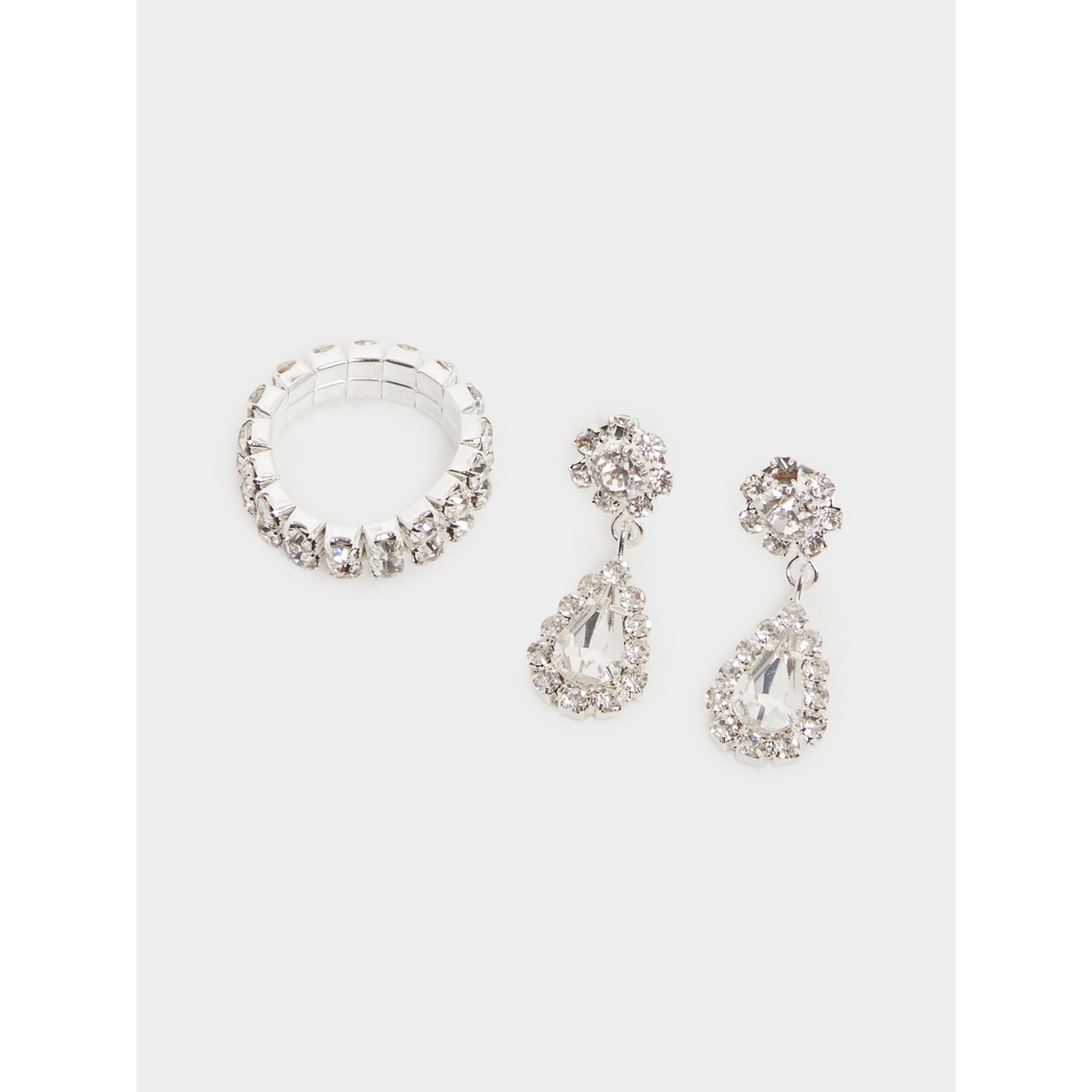 مجموعة مجوهرات فضية بنمط عقد وخاتم وأقراط وسوار مرصعة بالألماس الصناعي-women-watchesandjewellery-jewellery-jewellerysets-image-5